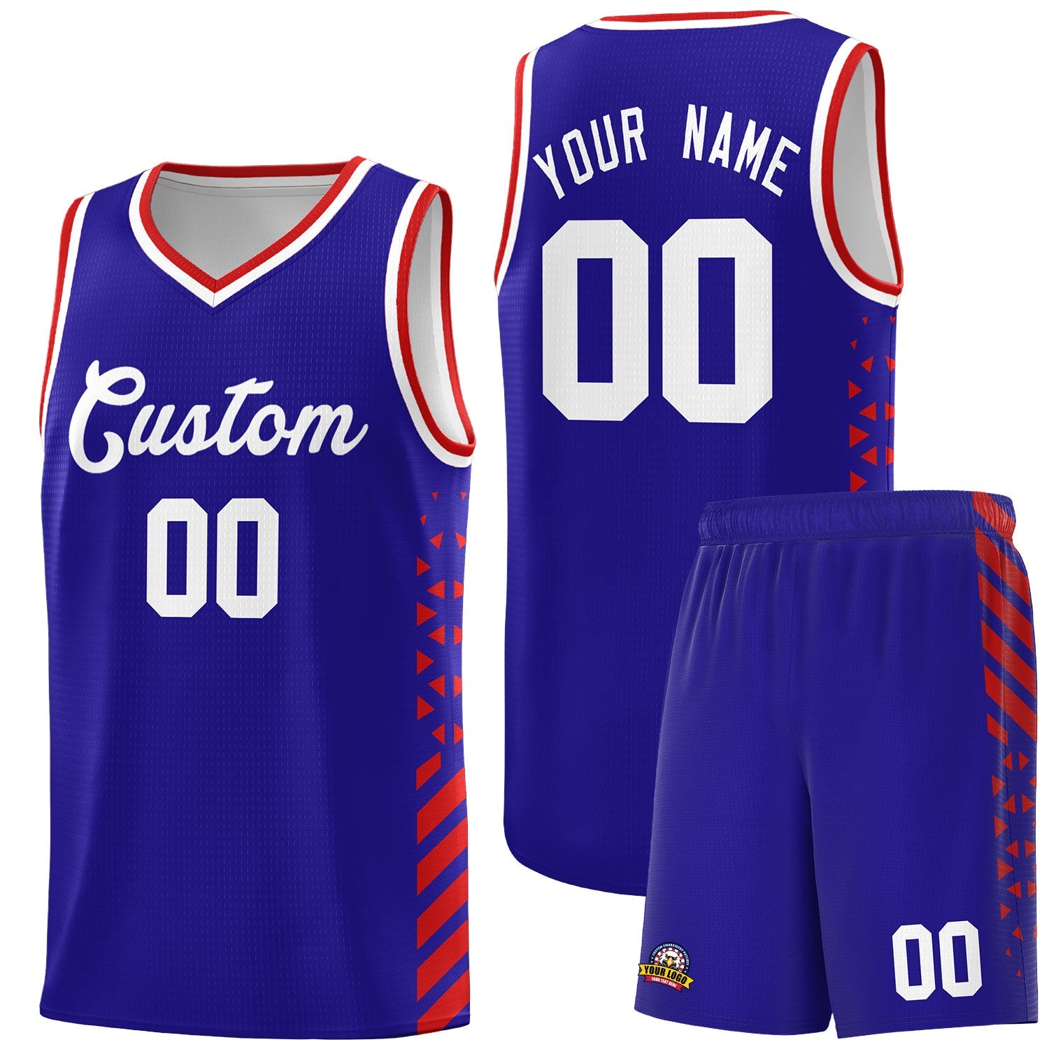 Custom Royal Blue Red White Side Diamond Shapes Stripes Basketball Jersey | For Men,Sublimation Printed,Perfect for Teams,Perfect for Coaches | KXKSHOP