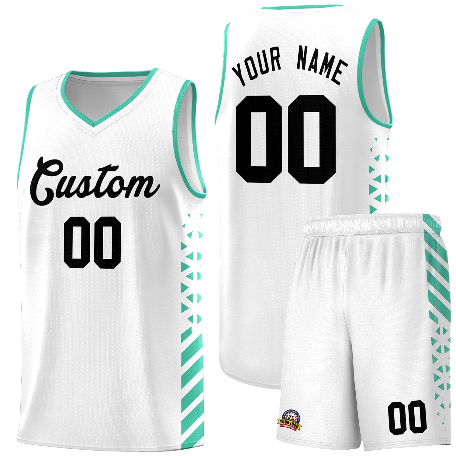 Custom White Bright Green Side Diamond Shapes Stripes Basketball Jersey | For Men,Sublimation Printed,Perfect for Teams,Perfect for Coaches | KXKSHOP