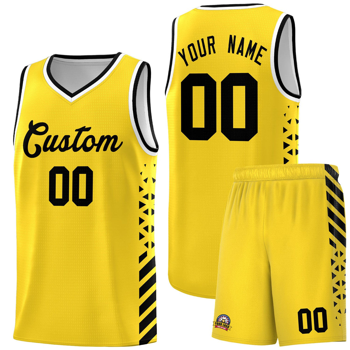 Custom Gold Black White Side Diamond Shapes Stripes Basketball Jersey | For Men,Sublimation Printed,Perfect for Teams,Perfect for Coaches | KXKSHOP