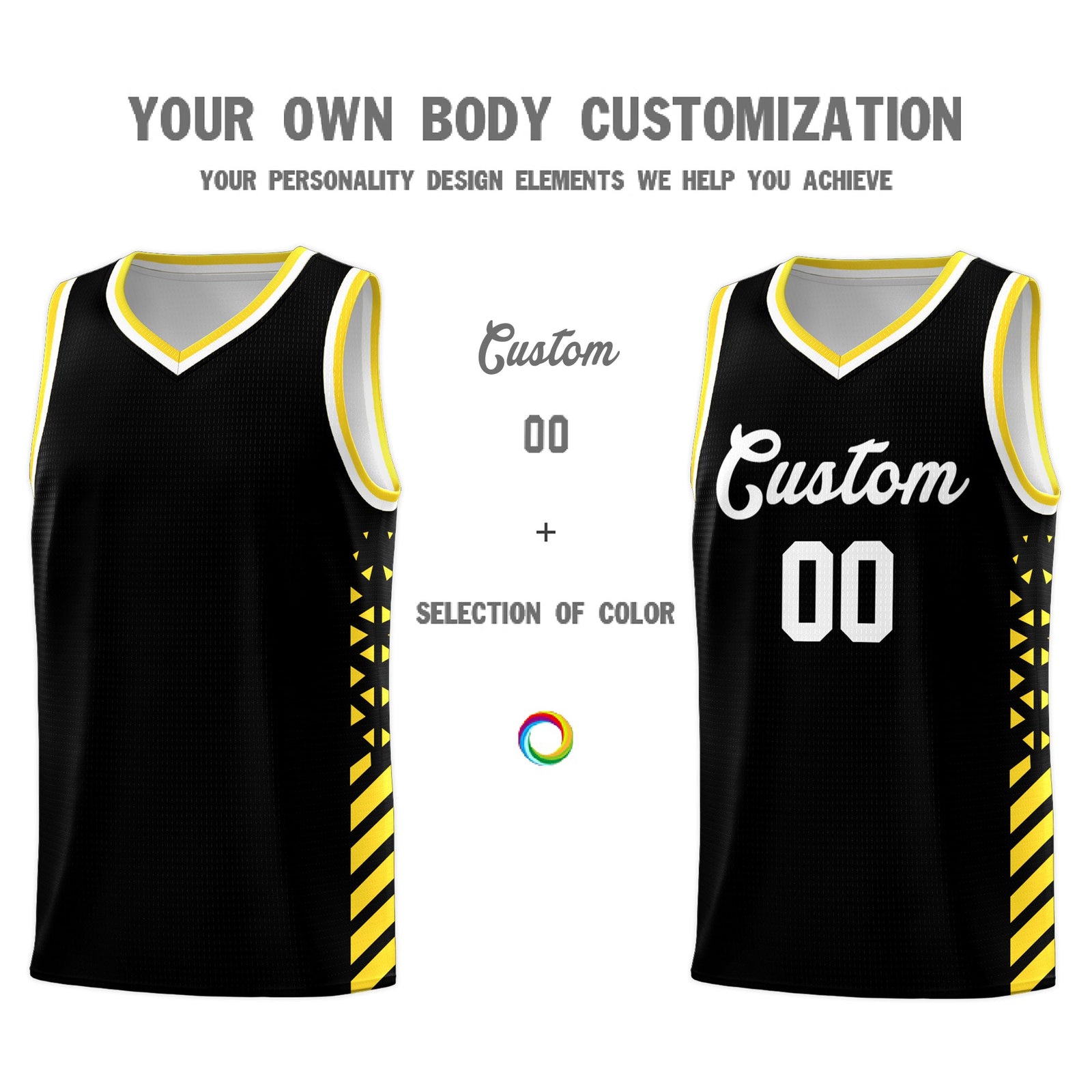 Custom Black Gold White Side Diamond Shapes Stripes Basketball Jersey | For Men,Sublimation Printed,Perfect for Teams,Perfect for Coaches | KXKSHOP