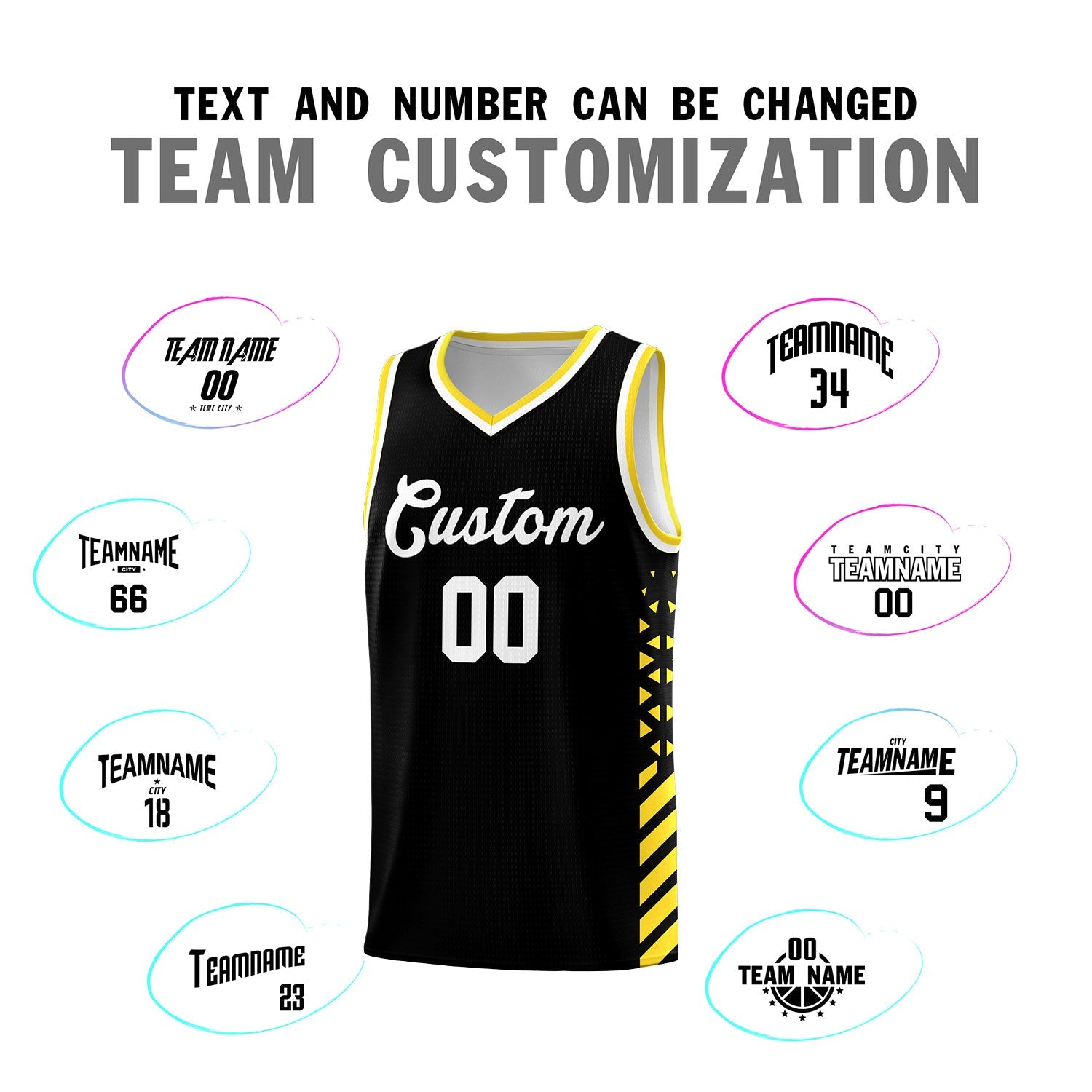 Custom Black Gold White Side Diamond Shapes Stripes Basketball Jersey | For Men,Sublimation Printed,Perfect for Teams,Perfect for Coaches | KXKSHOP