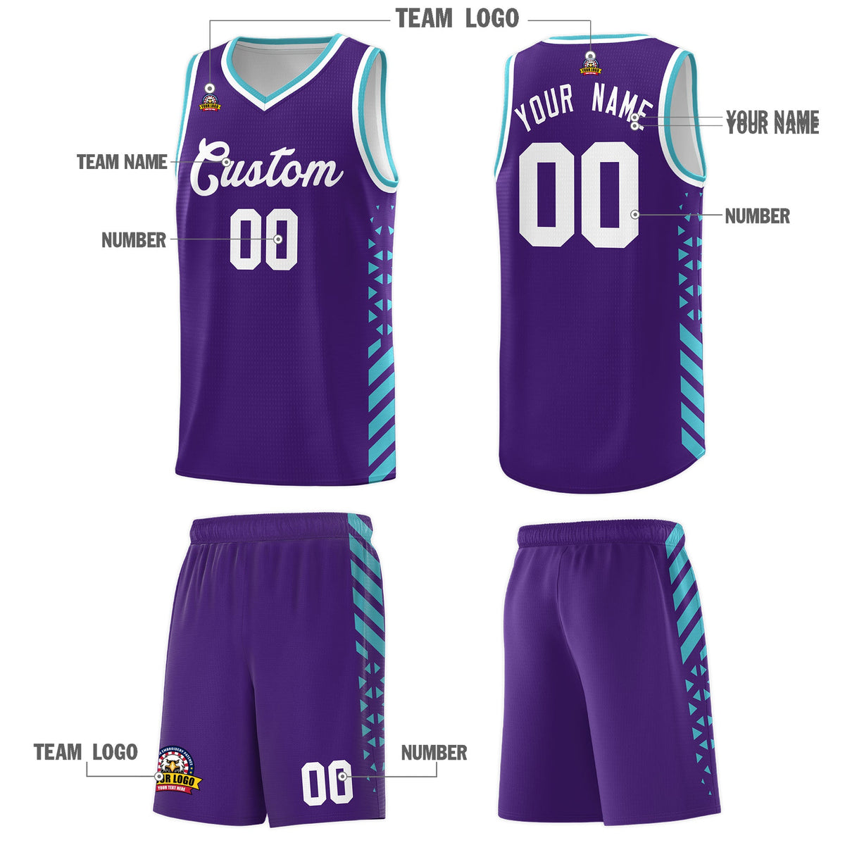 Custom Purple Sky Blue White Side Diamond Shapes Stripes Basketball Jersey | For Men,Sublimation Printed,Perfect for Teams,Perfect for Coaches | KXKSHOP