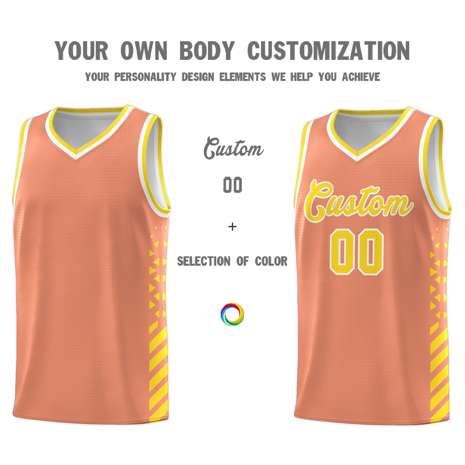 Custom Light Orange Gold White Side Diamond Shapes Stripes Basketball Jersey | For Men,Sublimation Printed,Perfect for Teams,Perfect for Coaches | KXKSHOP