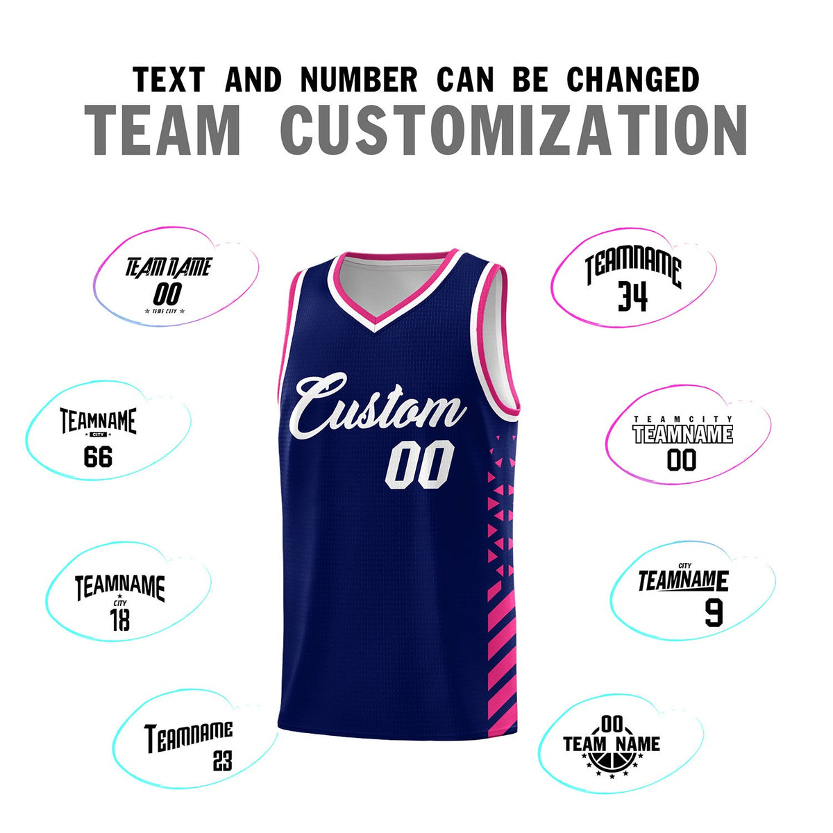 Custom Navy Rose Red White Side Diamond Shapes Stripes Basketball Jersey | For Men,Sublimation Printed,Perfect for Teams,Perfect for Coaches | KXKSHOP