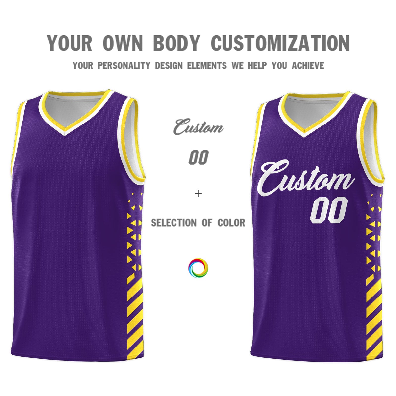 Custom Purple Gold White Side Diamond Shapes Stripes Basketball Jersey | For Men,Sublimation Printed,Perfect for Teams,Perfect for Coaches | KXKSHOP