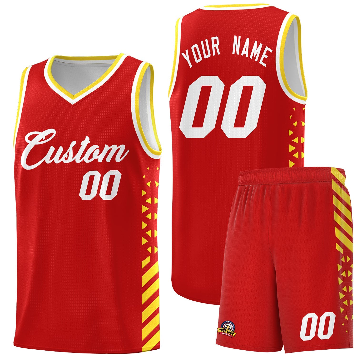 Custom Red Gold White Side Diamond Shapes Stripes Basketball Jersey | For Men,Sublimation Printed,Perfect for Teams,Perfect for Coaches | KXKSHOP