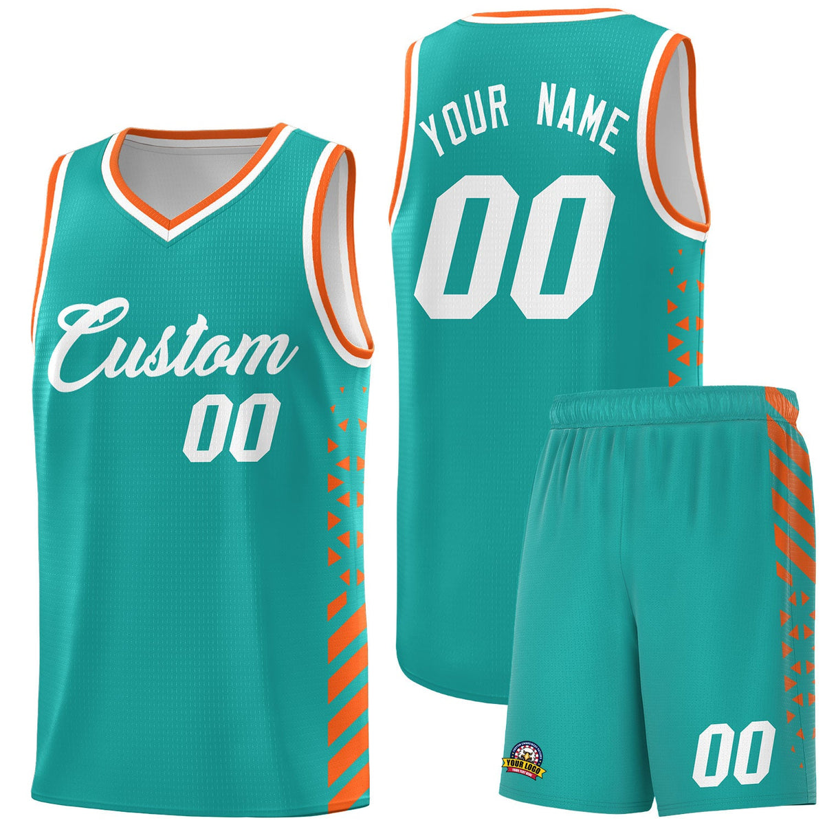 Custom Aqua Orange White Side Diamond Shapes Stripes Basketball Jersey | For Men,Sublimation Printed,Perfect for Teams,Perfect for Coaches | KXKSHOP