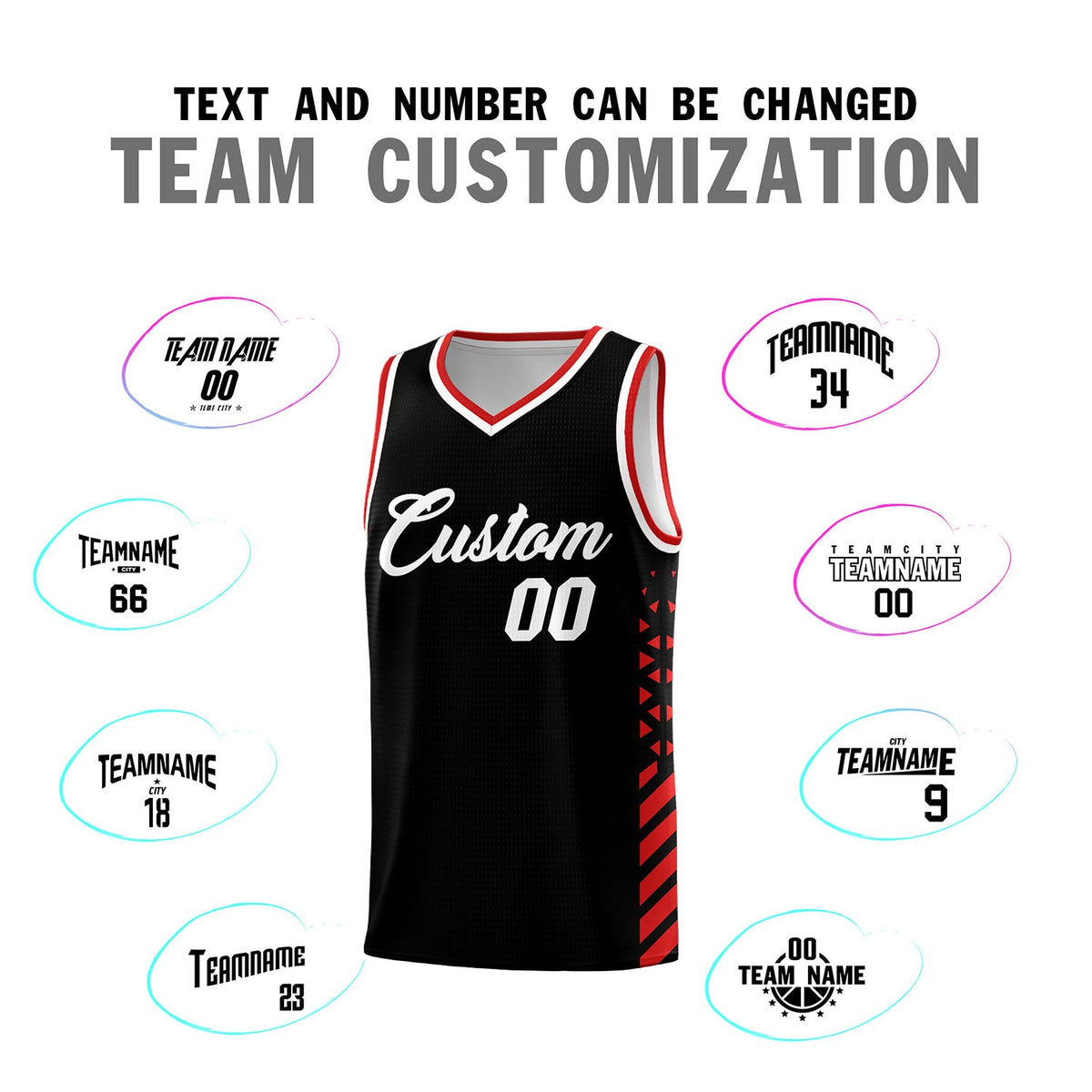 Custom Black Red White Side Diamond Shapes Stripes Basketball Jersey | For Men,Sublimation Printed,Perfect for Teams,Perfect for Coaches | KXKSHOP