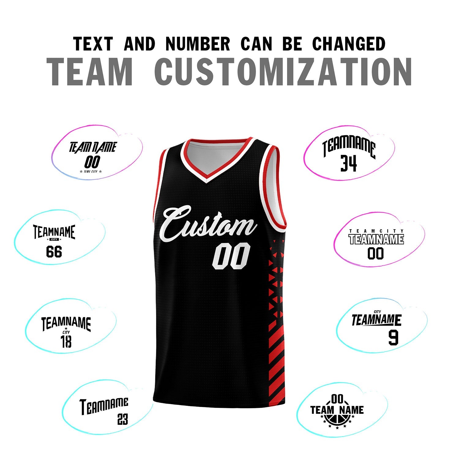 Custom Black Red White Side Diamond Shapes Stripes Basketball Jersey | For Men,Sublimation Printed,Perfect for Teams,Perfect for Coaches | KXKSHOP