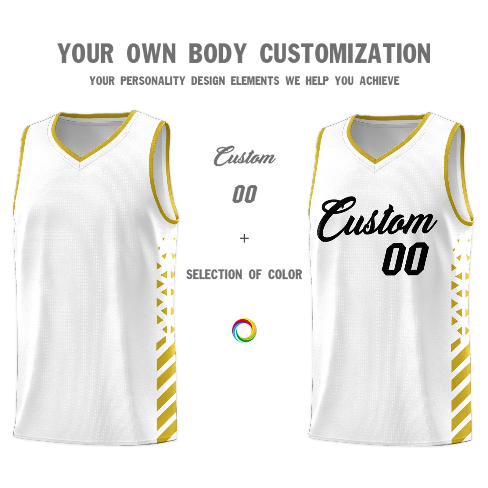 Custom White Old Gold Side Diamond Shapes Stripes Basketball Jersey | For Men,Sublimation Printed,Perfect for Teams,Perfect for Coaches | KXKSHOP