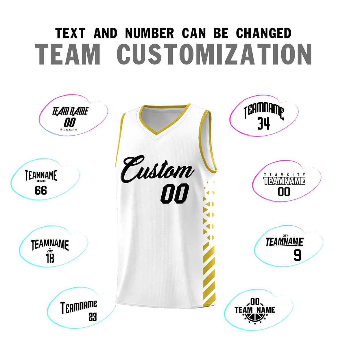 Custom White Old Gold Side Diamond Shapes Stripes Basketball Jersey | For Men,Sublimation Printed,Perfect for Teams,Perfect for Coaches | KXKSHOP