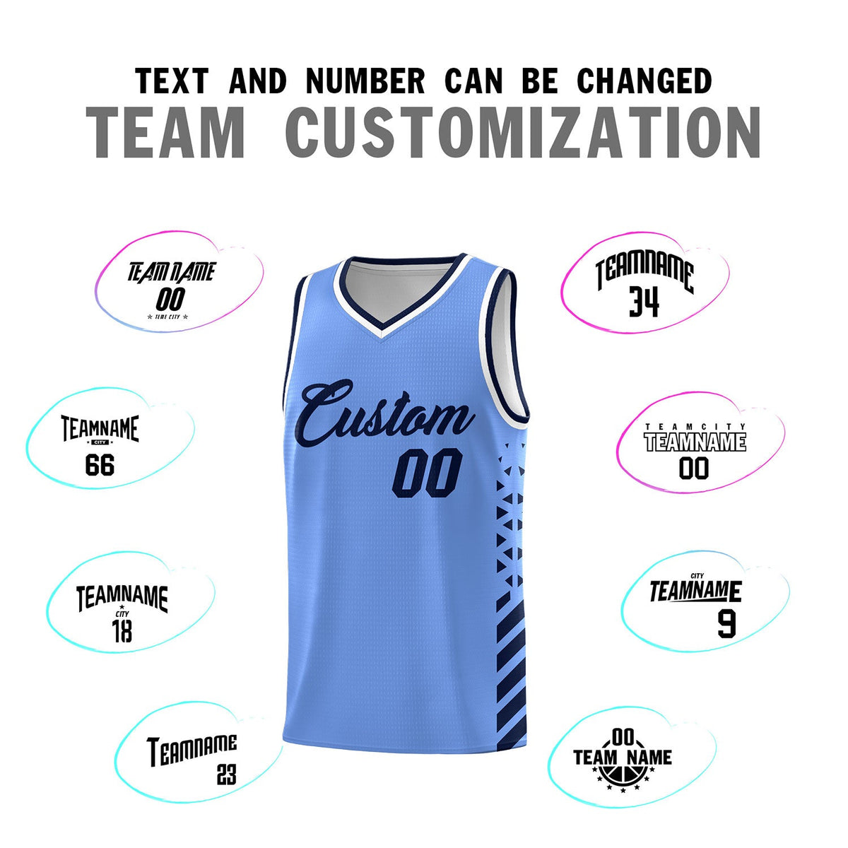 Custom Light Blue Navy White Side Diamond Shapes Stripes Basketball Jersey | For Men,Sublimation Printed,Perfect for Teams,Perfect for Coaches | KXKSHOP