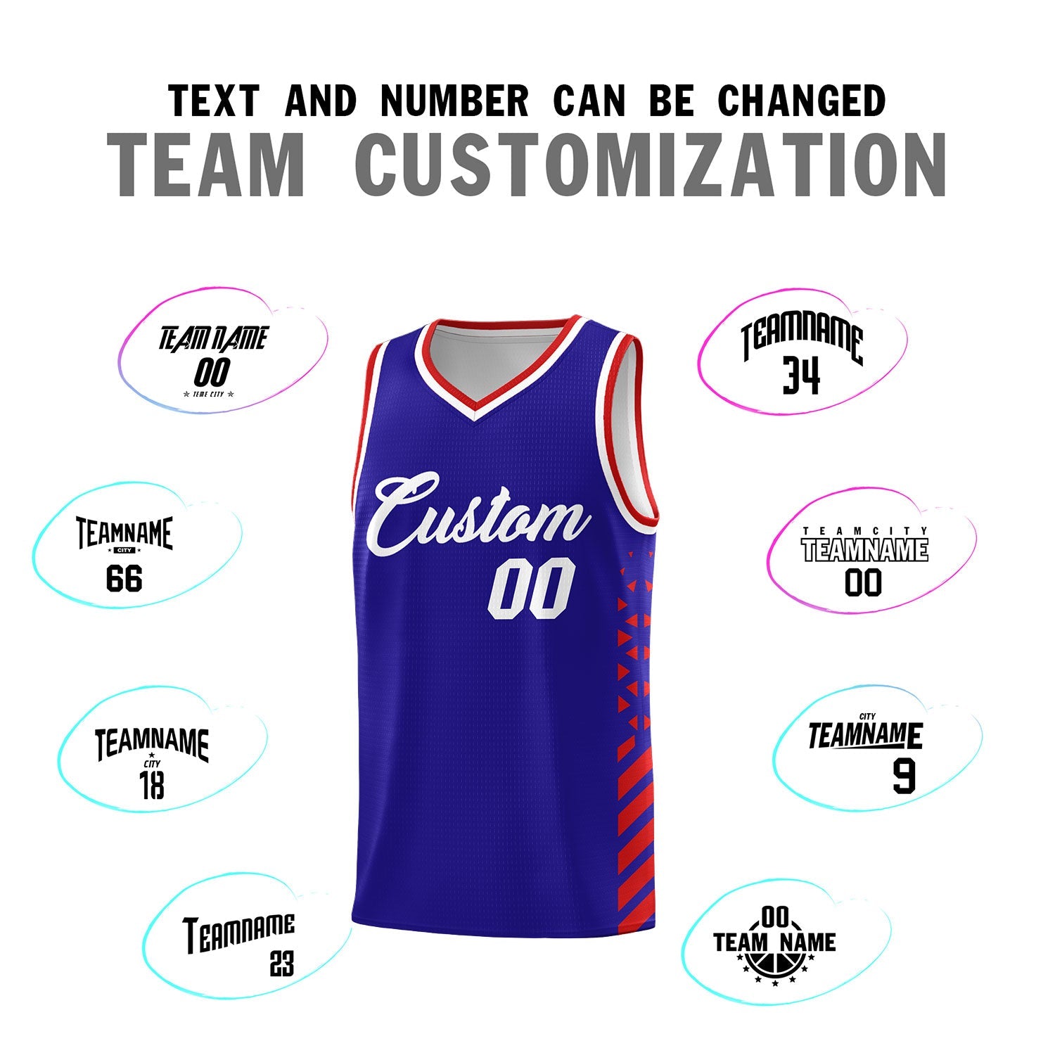 Custom Royal Blue Red White Side Diamond Shapes Stripes Basketball Jersey | For Men,Sublimation Printed,Perfect for Teams,Perfect for Coaches | KXKSHOP
