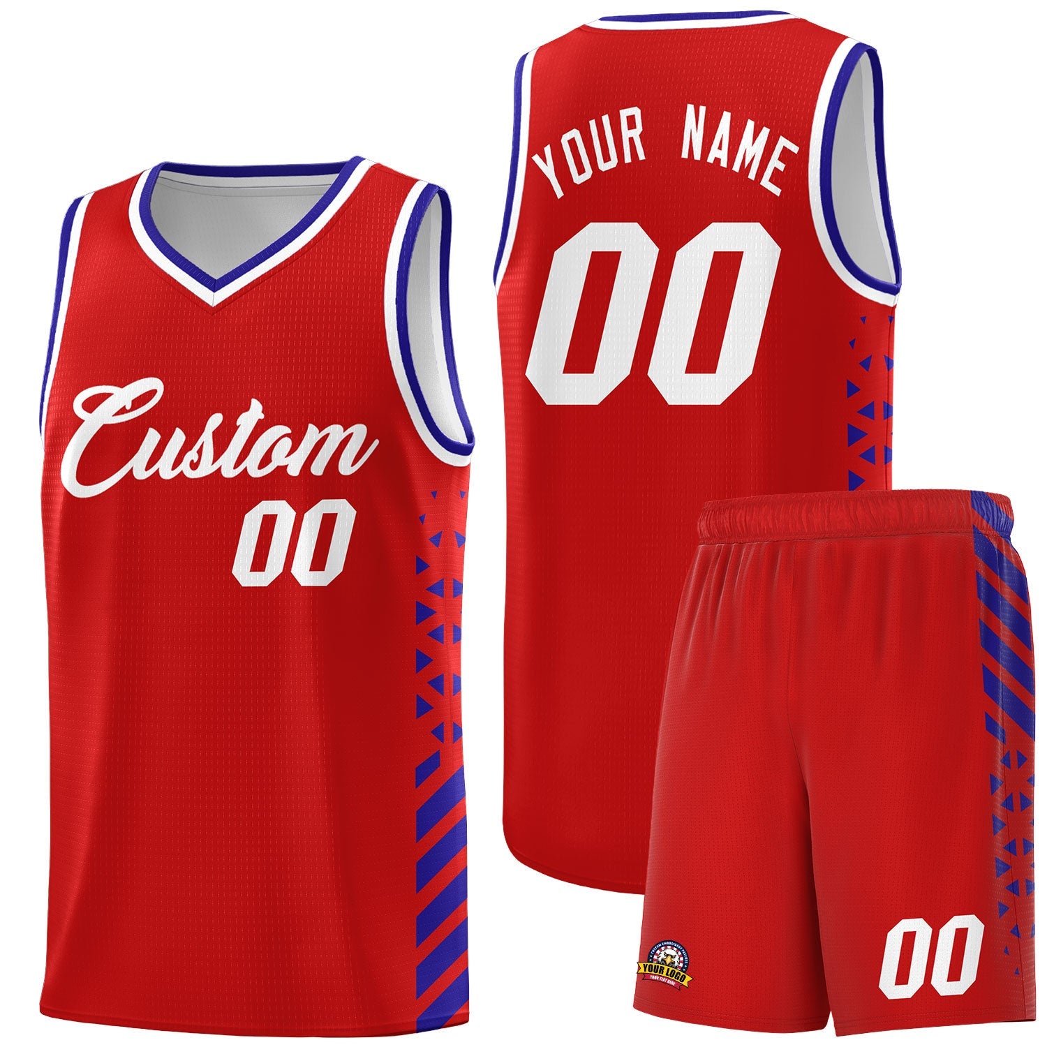 Custom Red Royal Blue White Side Diamond Shapes Stripes Basketball Jersey | For Men,Sublimation Printed,Perfect for Teams,Perfect for Coaches | KXKSHOP