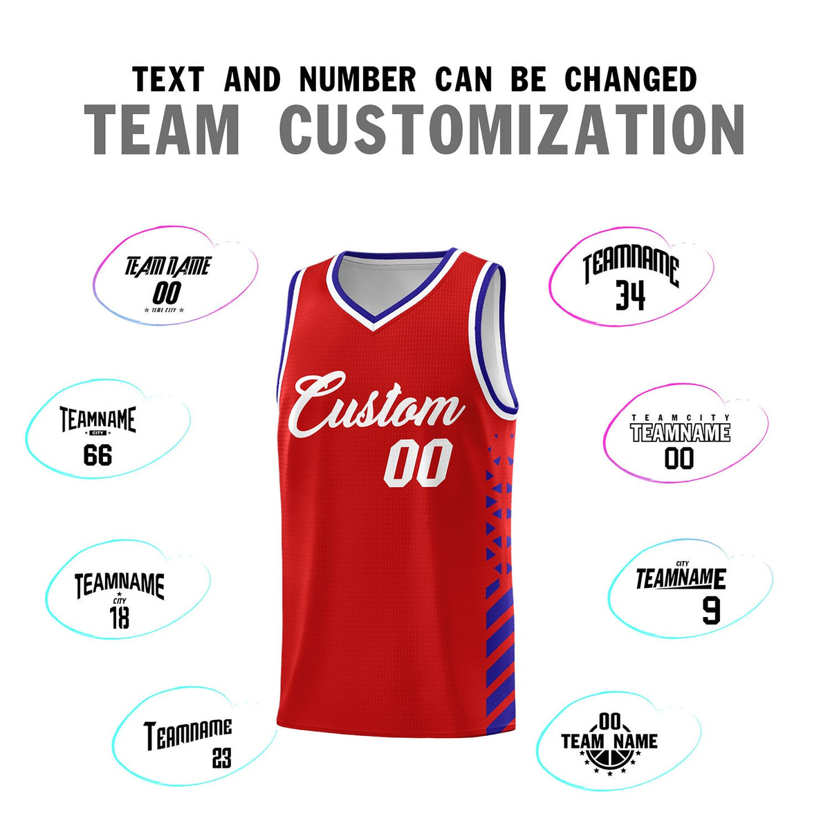 Custom Red Royal Blue White Side Diamond Shapes Stripes Basketball Jersey | For Men,Sublimation Printed,Perfect for Teams,Perfect for Coaches | KXKSHOP