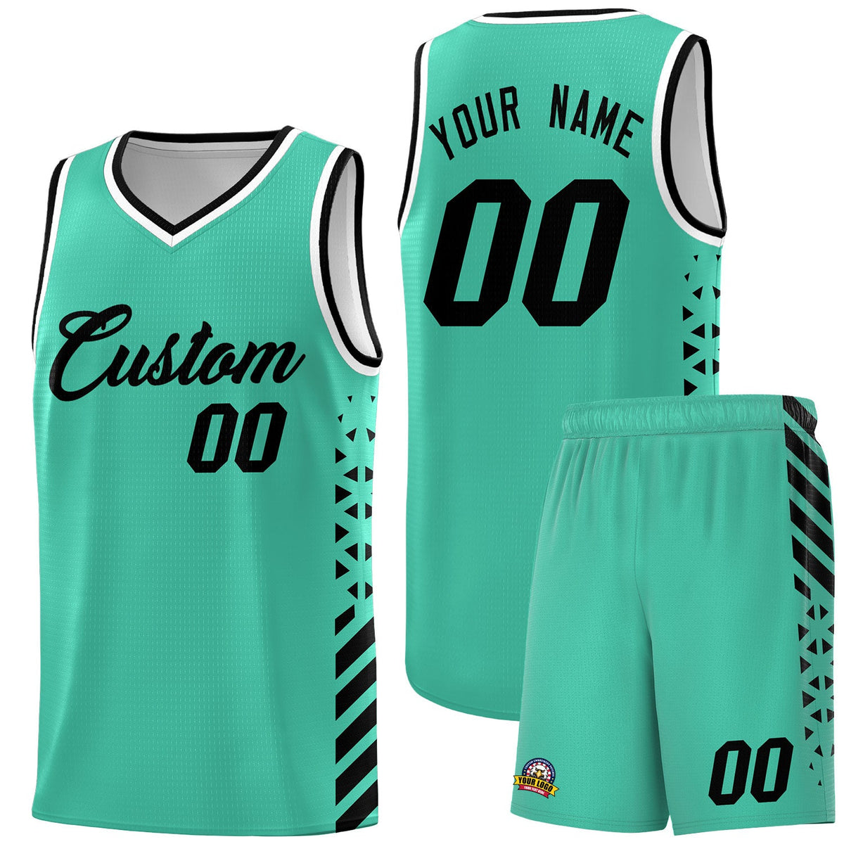Custom Bright Green Black White Side Diamond Shapes Stripes Basketball Jersey | For Men,Sublimation Printed,Perfect for Teams,Perfect for Coaches | KXKSHOP