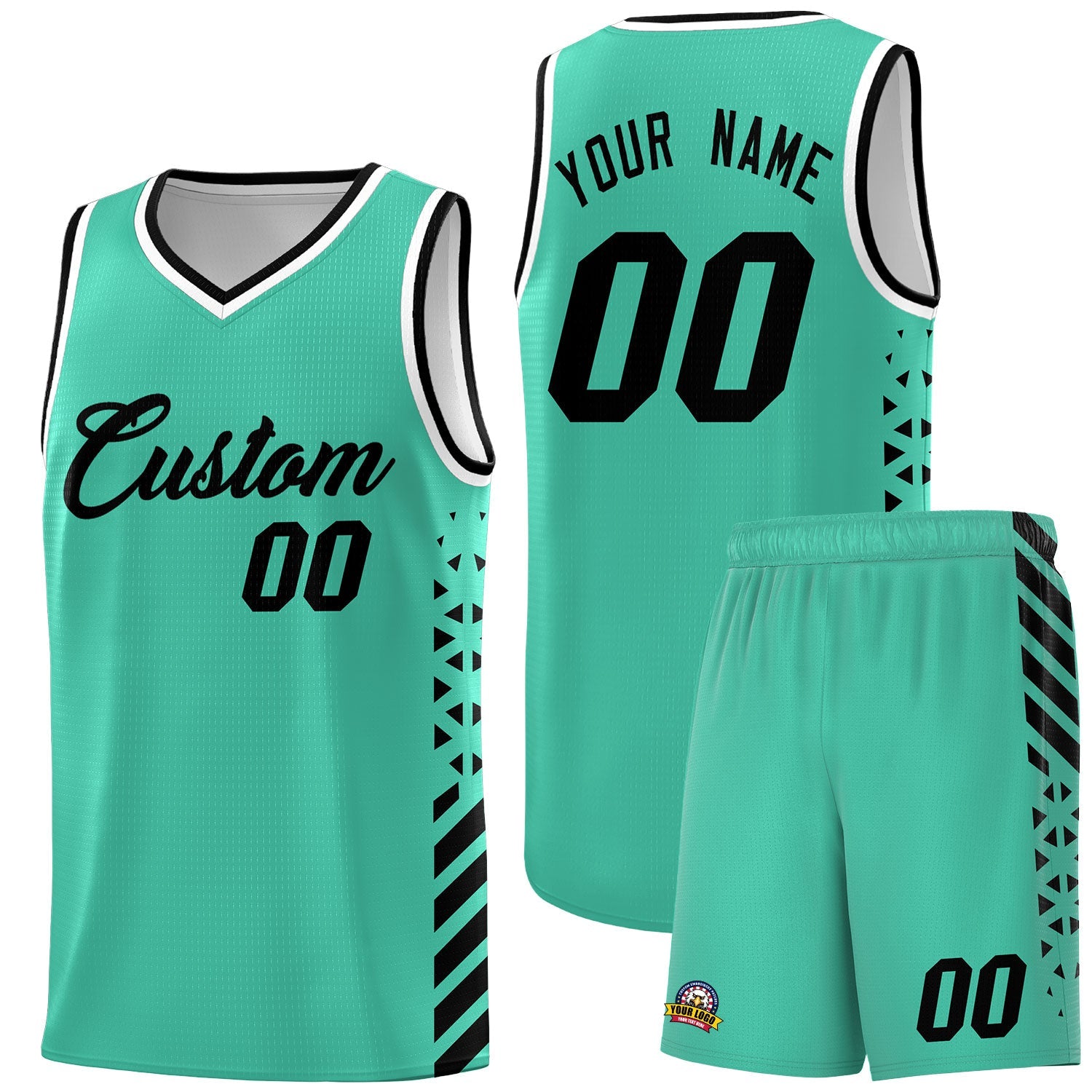Custom Bright Green Black White Side Diamond Shapes Stripes Basketball Jersey | For Men,Sublimation Printed,Perfect for Teams,Perfect for Coaches | KXKSHOP