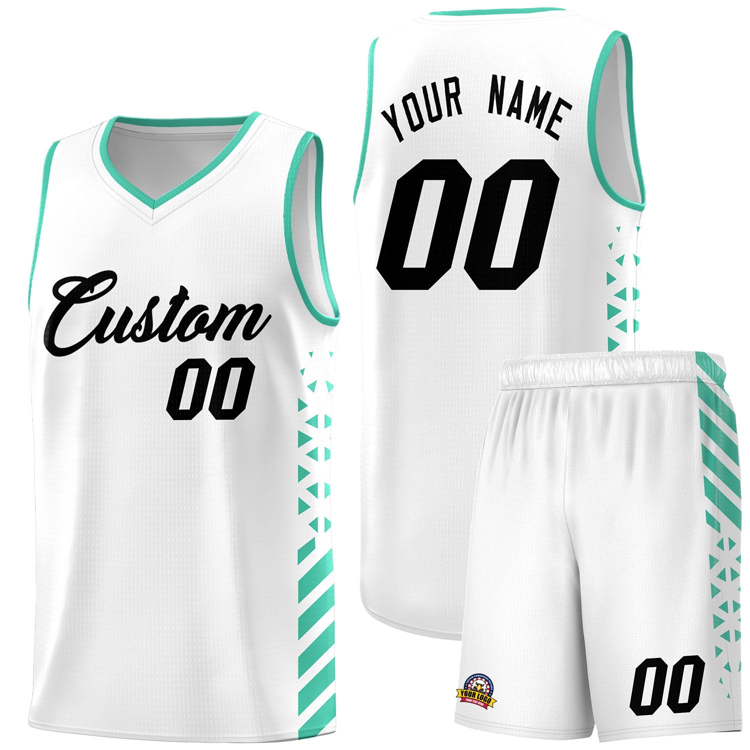 Custom White Bright Green Side Diamond Shapes Stripes Basketball Jersey | For Men,Sublimation Printed,Perfect for Teams,Perfect for Coaches | KXKSHOP
