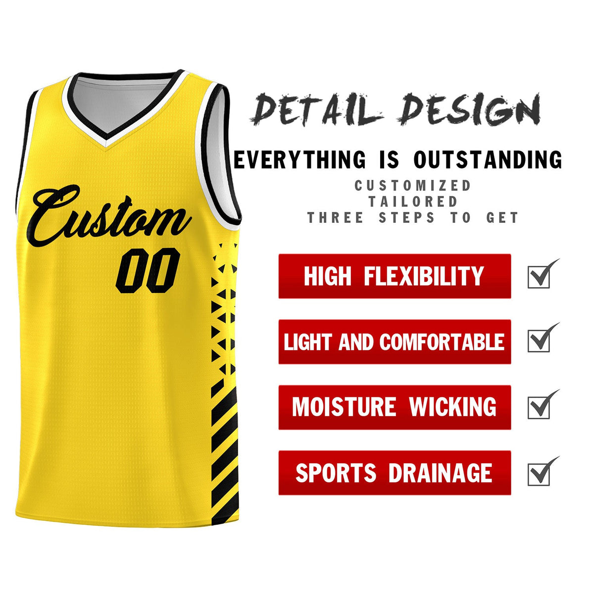 Custom Gold Black White Side Diamond Shapes Stripes Basketball Jersey | For Men,Sublimation Printed,Perfect for Teams,Perfect for Coaches | KXKSHOP