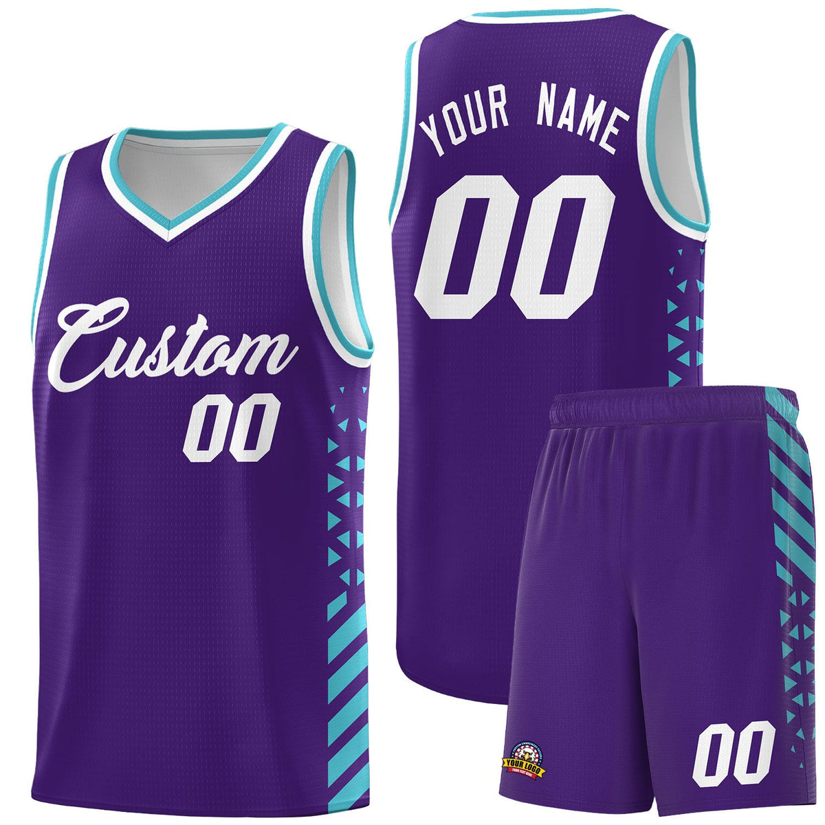 Custom Purple Sky Blue White Side Diamond Shapes Stripes Basketball Jersey | For Men,Sublimation Printed,Perfect for Teams,Perfect for Coaches | KXKSHOP