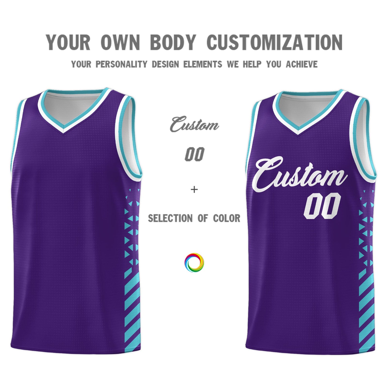 Custom Purple Sky Blue White Side Diamond Shapes Stripes Basketball Jersey | For Men,Sublimation Printed,Perfect for Teams,Perfect for Coaches | KXKSHOP