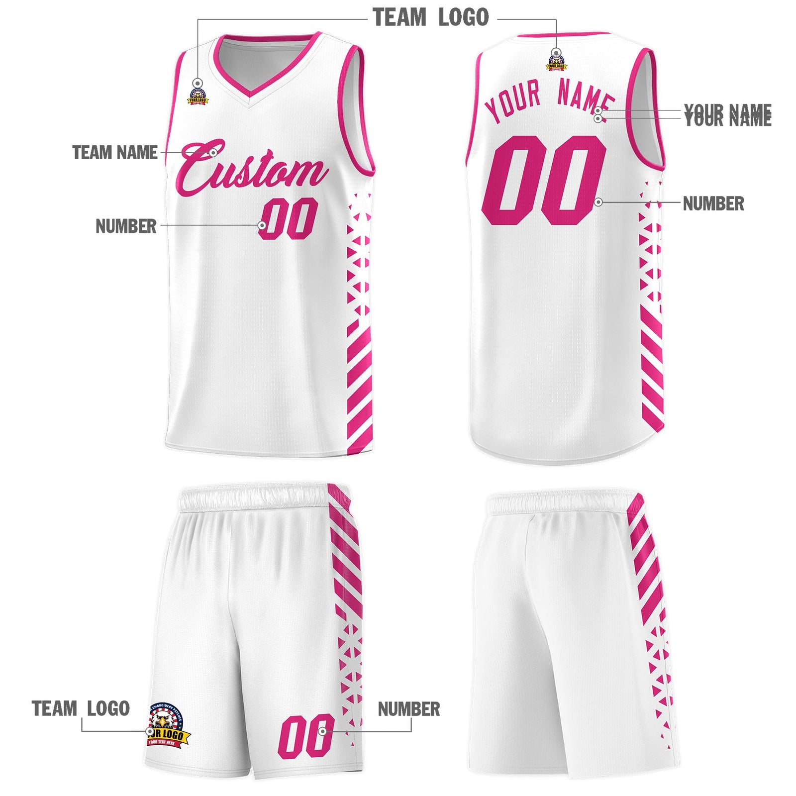 Custom White Rose Red Side Diamond Shapes Stripes Basketball Jersey | For Men,Sublimation Printed,Perfect for Teams,Perfect for Coaches | KXKSHOP