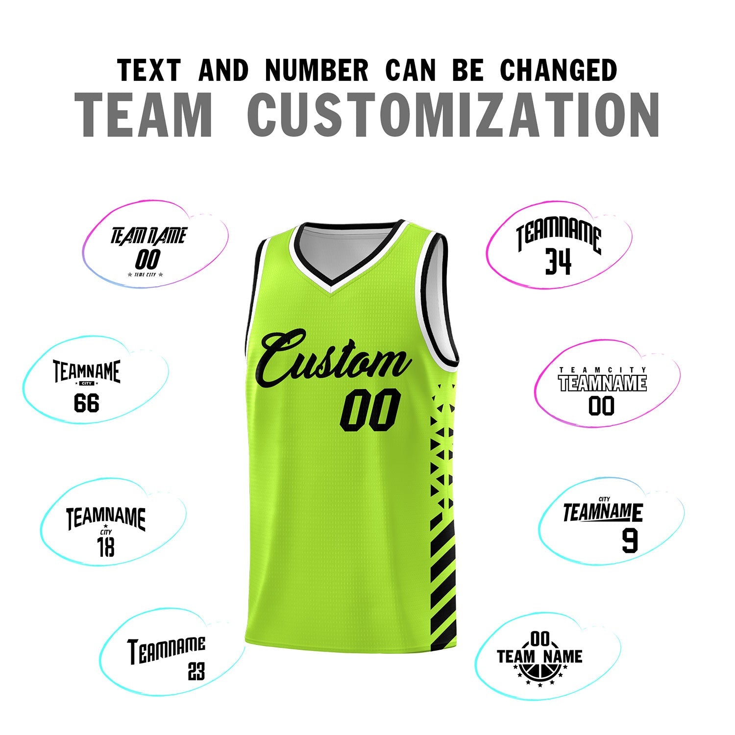 Custom Neon Green Black White Side Diamond Shapes Stripes Basketball Jersey | For Men,Sublimation Printed,Perfect for Teams,Perfect for Coaches | KXKSHOP
