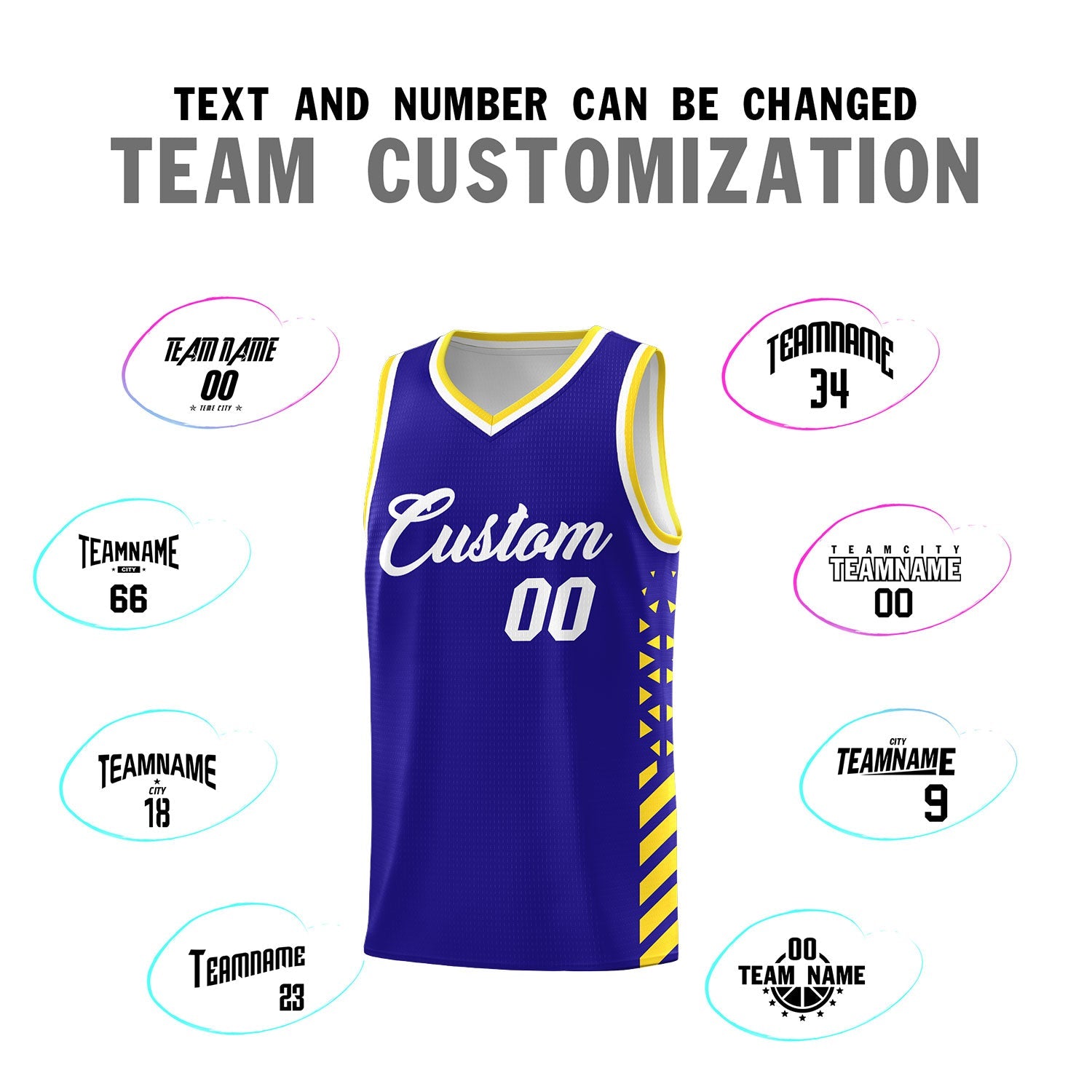 Custom Royal Blue Gold White Side Diamond Shapes Stripes Basketball Jersey | For Men,Sublimation Printed,Perfect for Teams,Perfect for Coaches | KXKSHOP