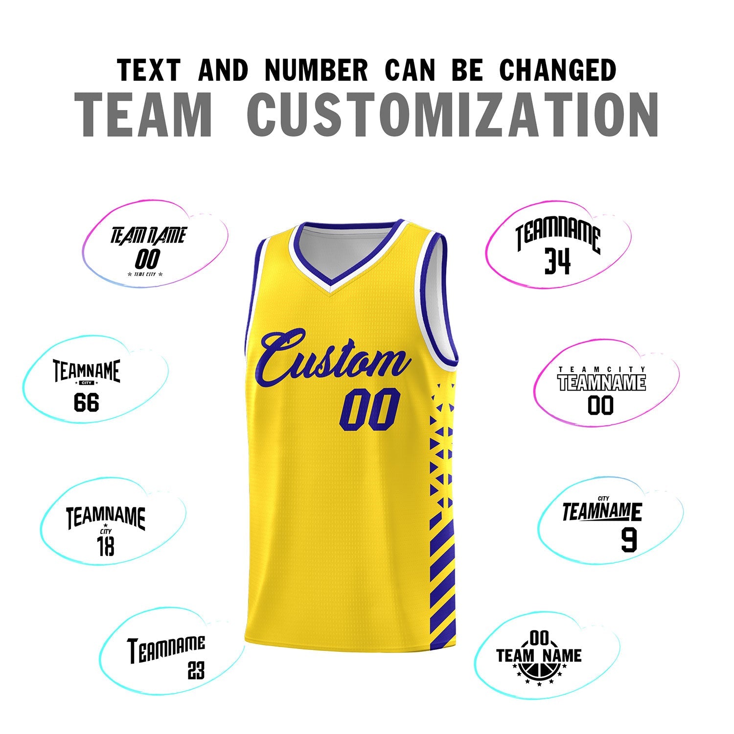 Custom Gold Royal Blue White Side Diamond Shapes Stripes Basketball Jersey | For Men,Sublimation Printed,Perfect for Teams,Perfect for Coaches | KXKSHOP