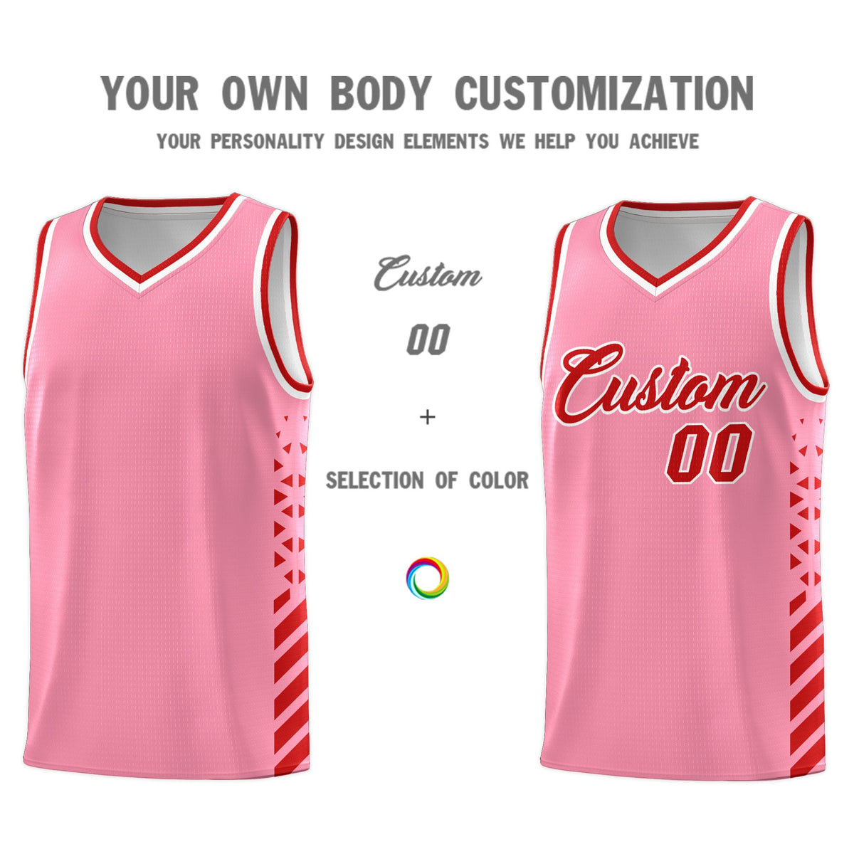 Custom Light Pink Red White Side Diamond Shapes Stripes Basketball Jersey | For Men,Sublimation Printed,Perfect for Teams,Perfect for Coaches | KXKSHOP