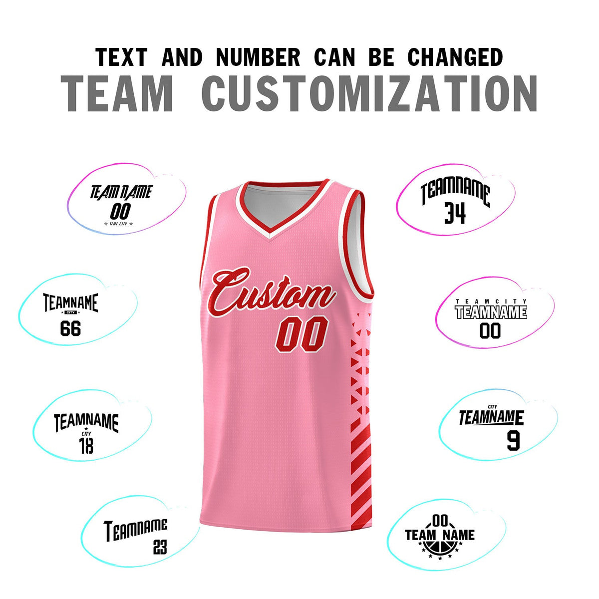 Custom Light Pink Red White Side Diamond Shapes Stripes Basketball Jersey | For Men,Sublimation Printed,Perfect for Teams,Perfect for Coaches | KXKSHOP