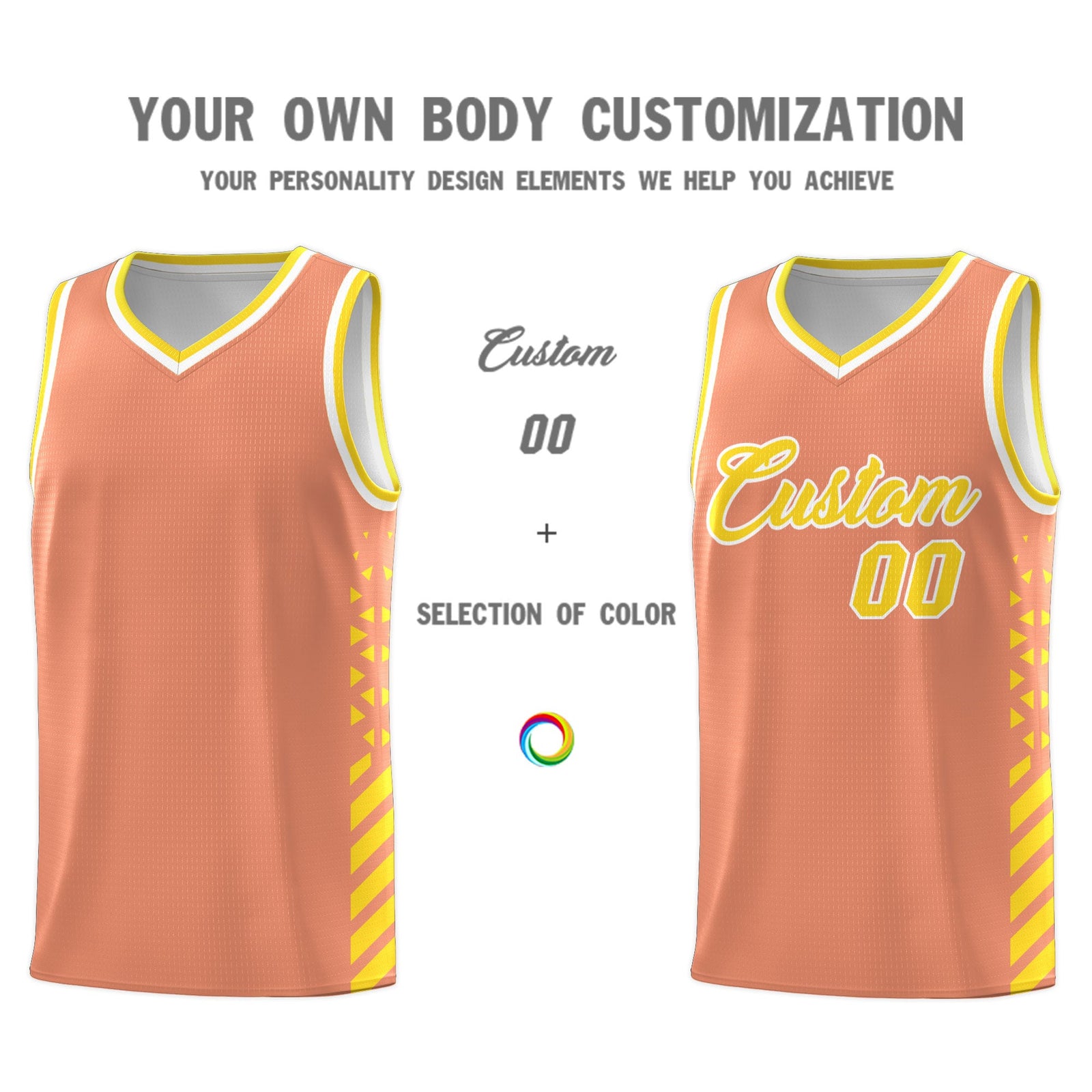 Custom Light Orange Gold White Side Diamond Shapes Stripes Basketball Jersey | For Men,Sublimation Printed,Perfect for Teams,Perfect for Coaches | KXKSHOP