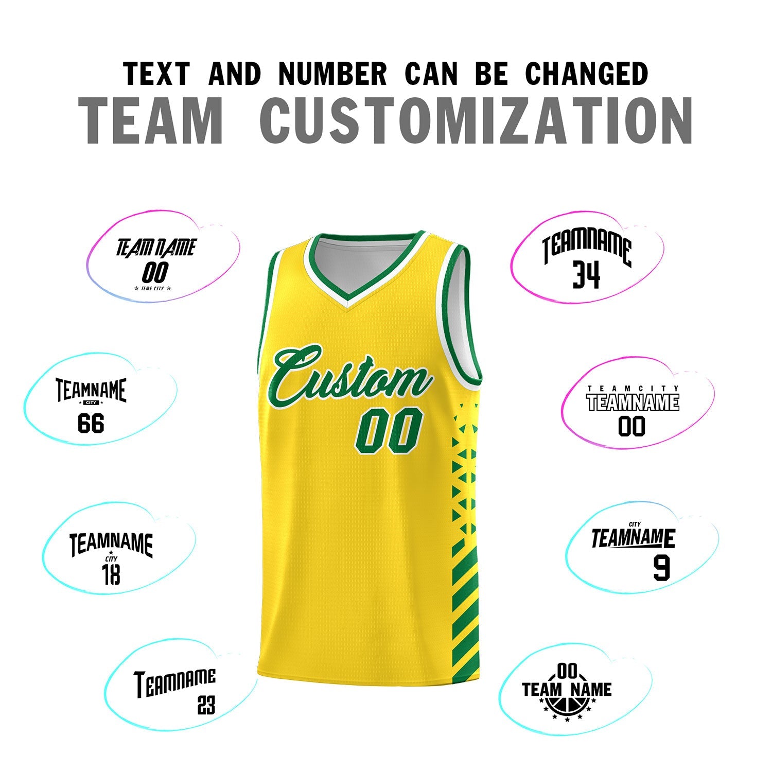 Custom Gold Kelly Green White Side Diamond Shapes Stripes Basketball Jersey | For Men,Sublimation Printed,Perfect for Teams,Perfect for Coaches | KXKSHOP