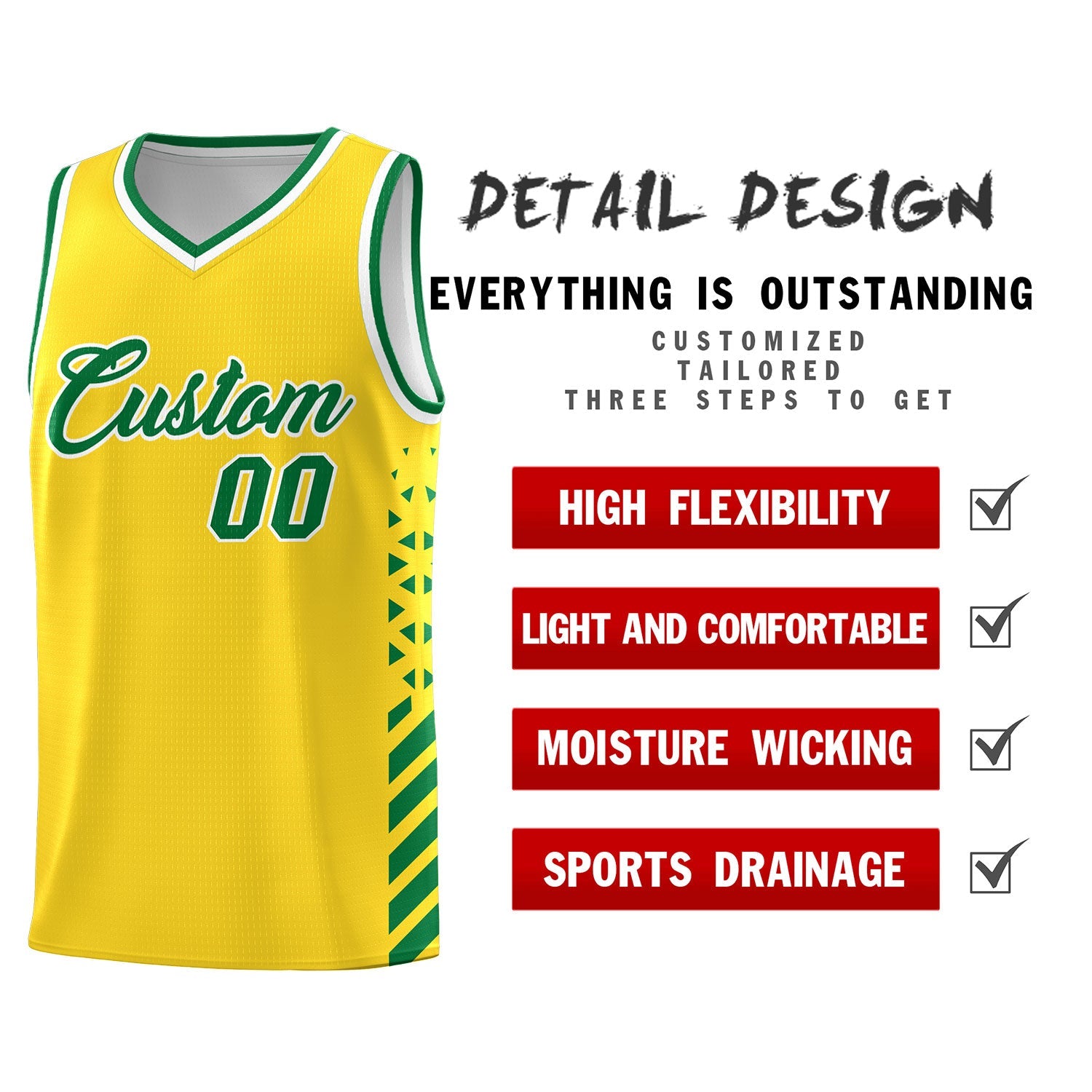 Custom Gold Kelly Green White Side Diamond Shapes Stripes Basketball Jersey | For Men,Sublimation Printed,Perfect for Teams,Perfect for Coaches | KXKSHOP
