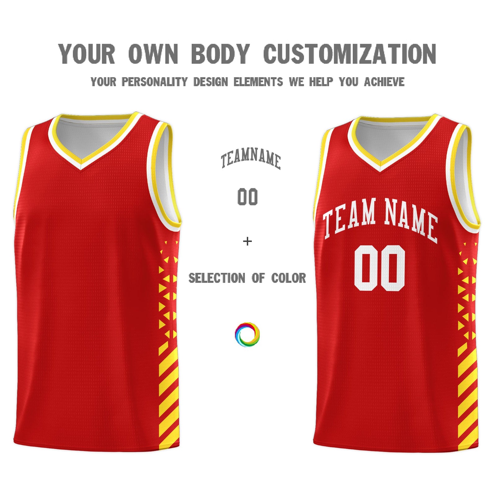 Custom Red Gold White Side Diamond Shapes Stripes Basketball Jersey | For Men,Sublimation Printed,Perfect for Teams,Perfect for Coaches | KXKSHOP