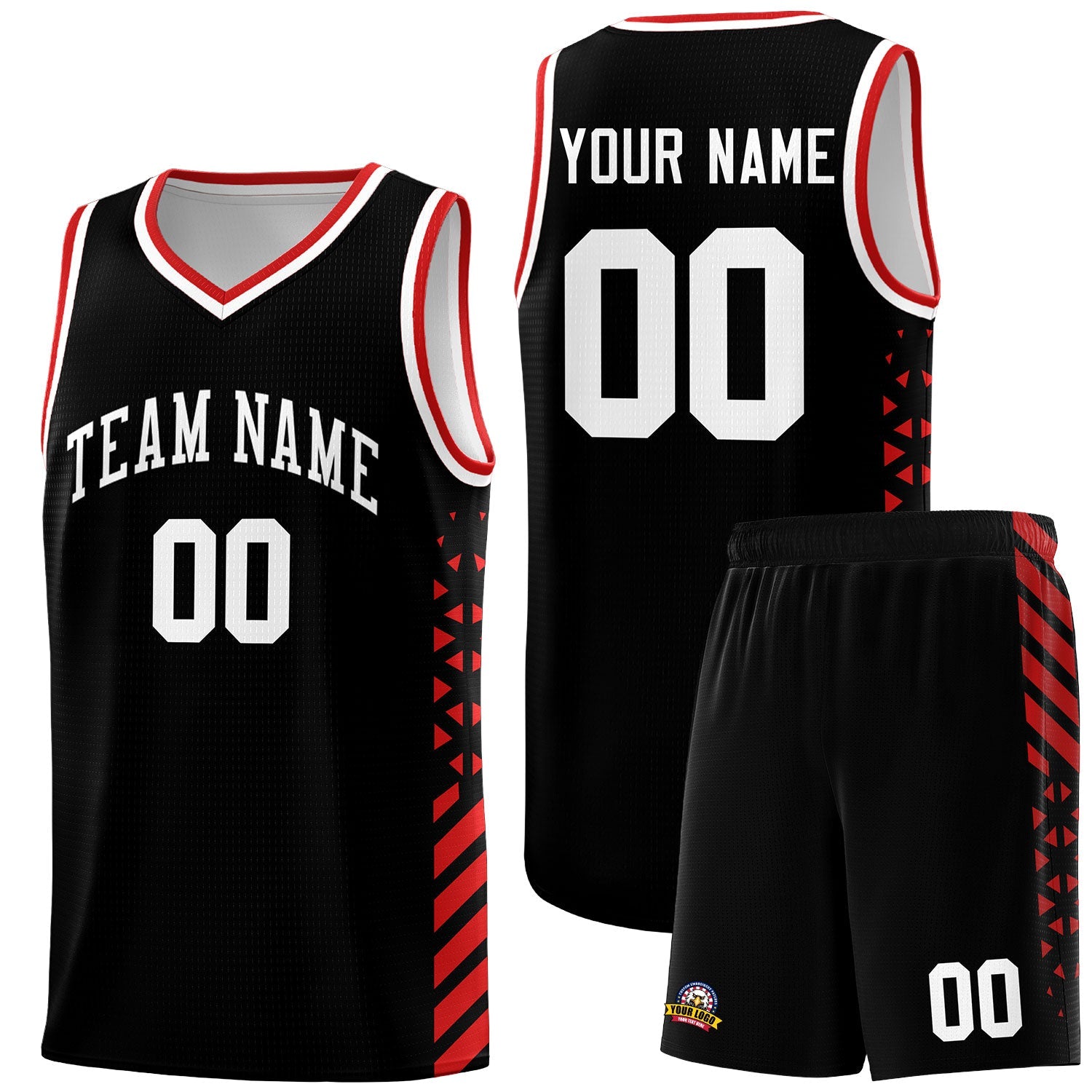 Custom Black Red White Side Diamond Shapes Stripes Basketball Jersey | For Men,Sublimation Printed,Perfect for Teams,Perfect for Coaches | KXKSHOP