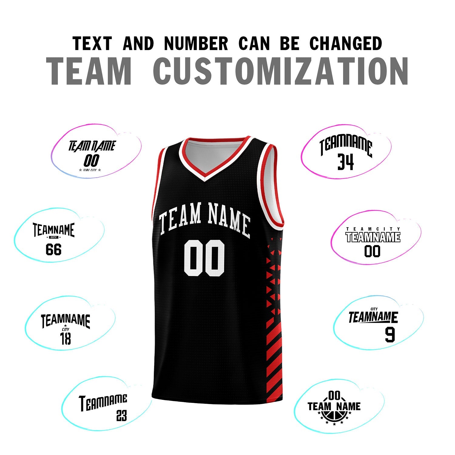 Custom Black Red White Side Diamond Shapes Stripes Basketball Jersey | For Men,Sublimation Printed,Perfect for Teams,Perfect for Coaches | KXKSHOP