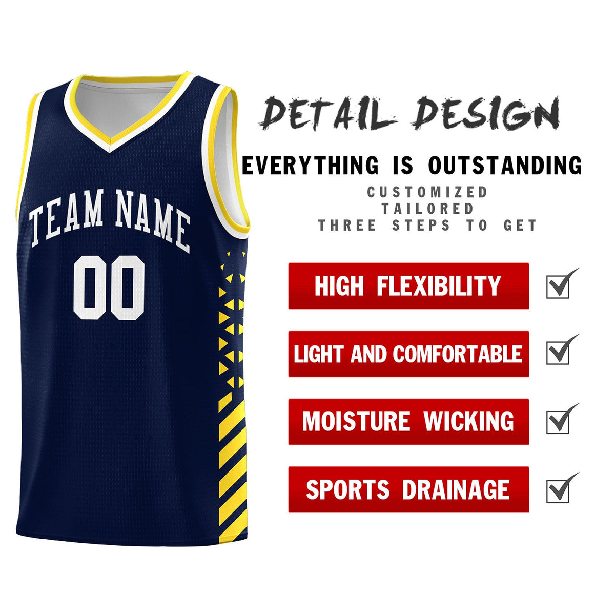Custom Navy Gold White Side Diamond Shapes Stripes Basketball Jersey | For Men,Sublimation Printed,Perfect for Teams,Perfect for Coaches | KXKSHOP