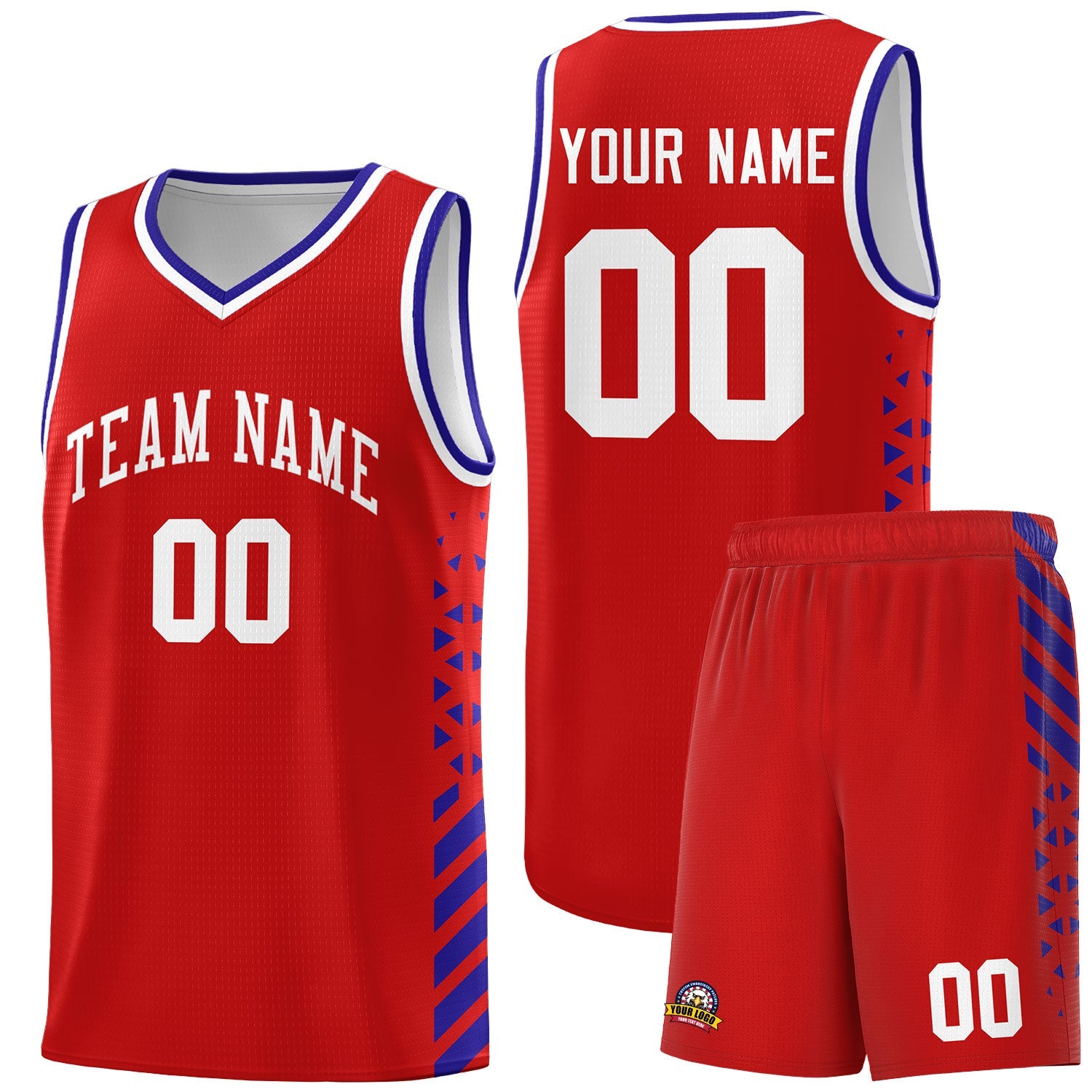 Custom Red Royal Blue White Side Diamond Shapes Stripes Basketball Jersey | For Men,Sublimation Printed,Perfect for Teams,Perfect for Coaches | KXKSHOP