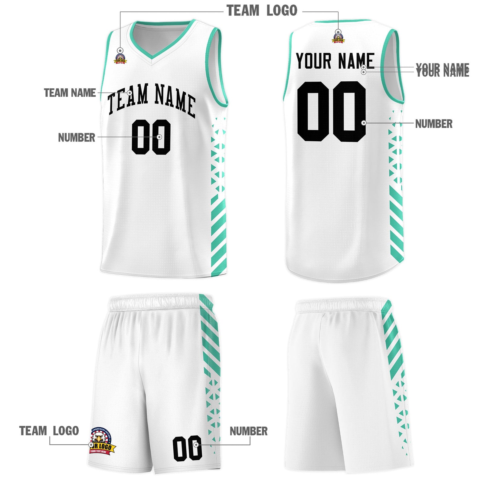 Custom White Bright Green Side Diamond Shapes Stripes Basketball Jersey | For Men,Sublimation Printed,Perfect for Teams,Perfect for Coaches | KXKSHOP