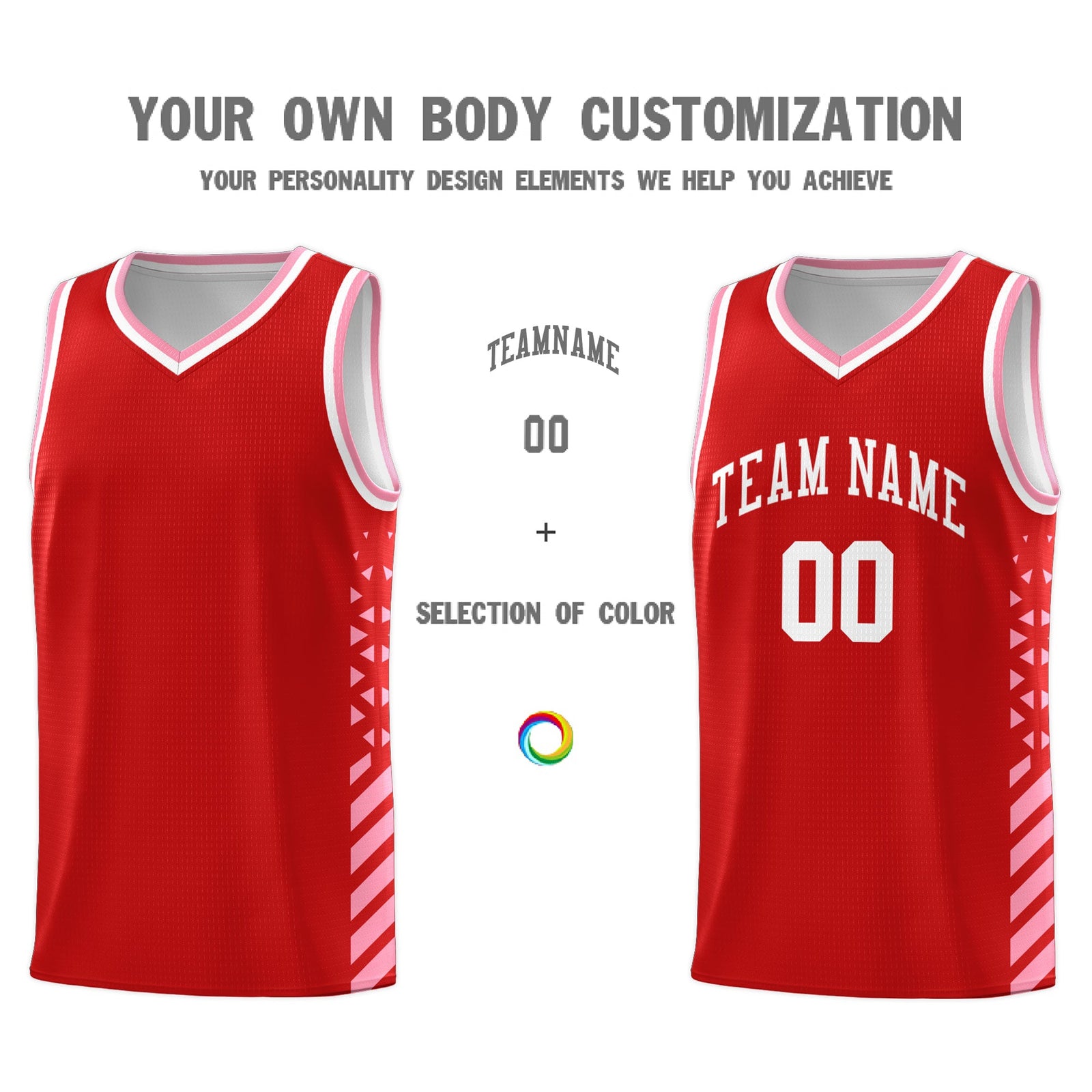 Custom Red Light Pink White Side Diamond Shapes Stripes Basketball Jersey | For Men,Sublimation Printed,Perfect for Teams,Perfect for Coaches | KXKSHOP