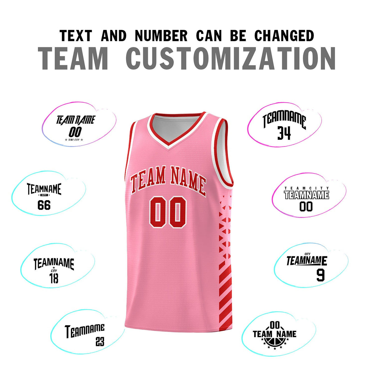 Custom Light Pink Red White Side Diamond Shapes Stripes Basketball Jersey | For Men,Sublimation Printed,Perfect for Teams,Perfect for Coaches | KXKSHOP