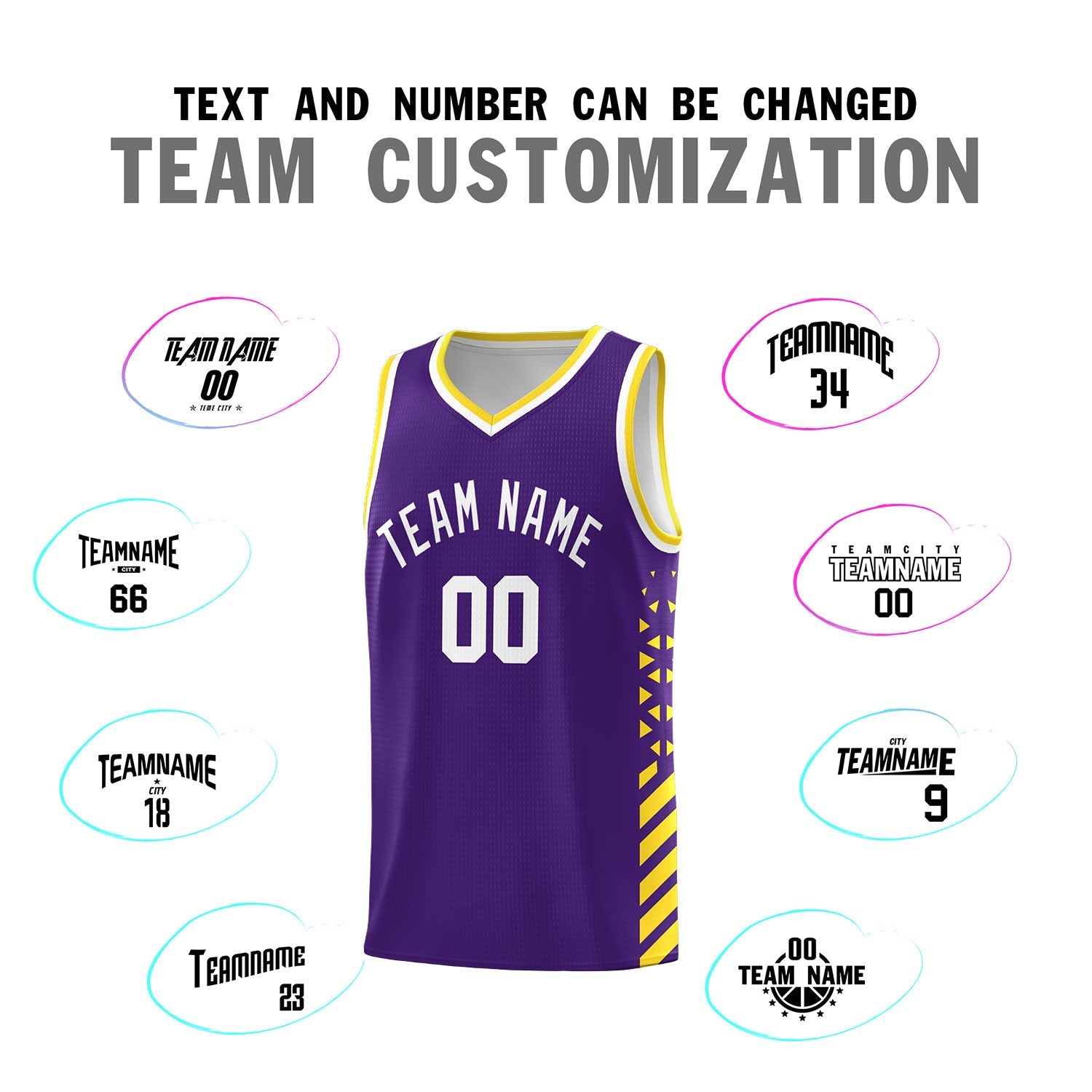 Custom Purple Gold White Side Diamond Shapes Stripes Basketball Jersey | For Men,Sublimation Printed,Perfect for Teams,Perfect for Coaches | KXKSHOP