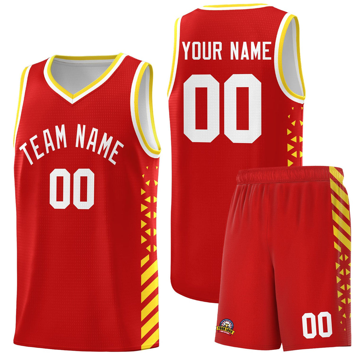 Custom Red Gold White Side Diamond Shapes Stripes Basketball Jersey | For Men,Sublimation Printed,Perfect for Teams,Perfect for Coaches | KXKSHOP