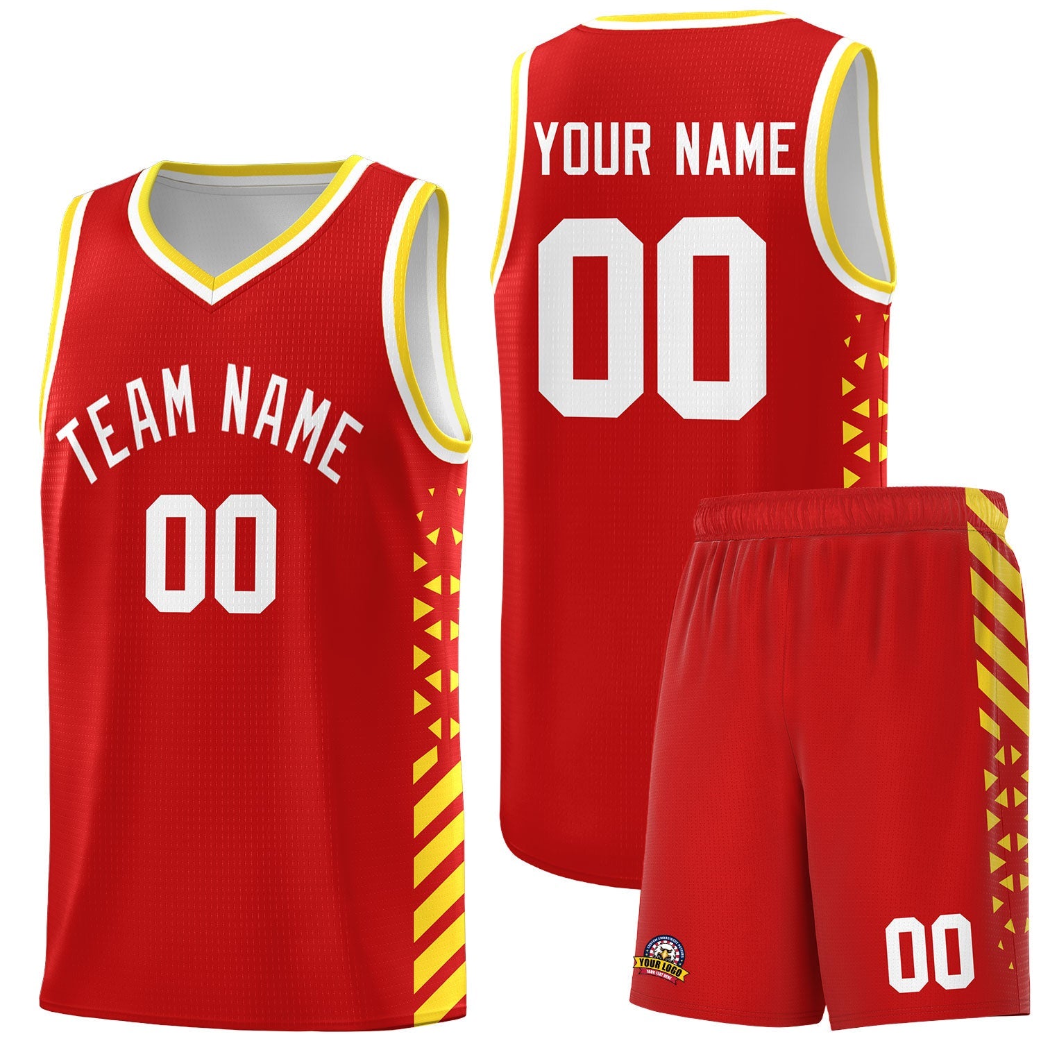 Custom Red Gold White Side Diamond Shapes Stripes Basketball Jersey | For Men,Sublimation Printed,Perfect for Teams,Perfect for Coaches | KXKSHOP