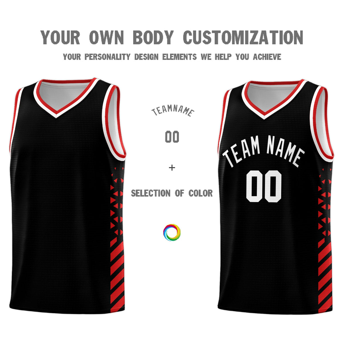 Custom Black Red White Side Diamond Shapes Stripes Basketball Jersey | For Men,Sublimation Printed,Perfect for Teams,Perfect for Coaches | KXKSHOP
