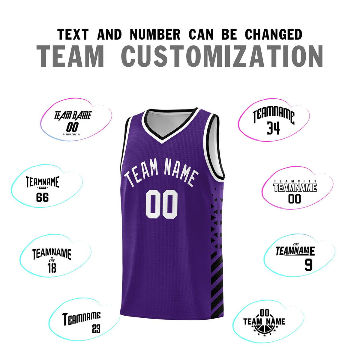 Custom Purple Black White Side Diamond Shapes Stripes Basketball Jersey | For Men,Sublimation Printed,Perfect for Teams,Perfect for Coaches | KXKSHOP