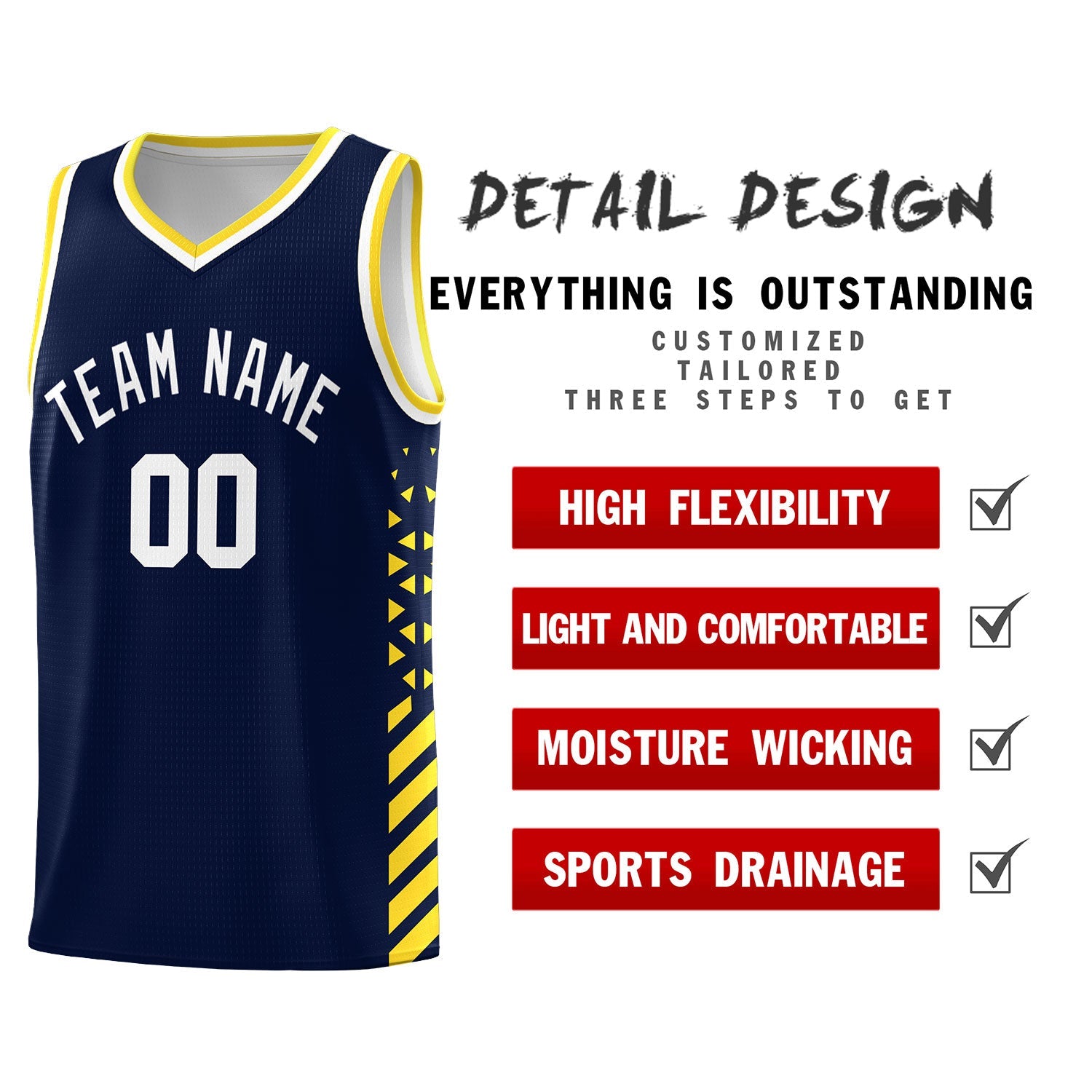 Custom Navy Gold White Side Diamond Shapes Stripes Basketball Jersey | For Men,Sublimation Printed,Perfect for Teams,Perfect for Coaches | KXKSHOP