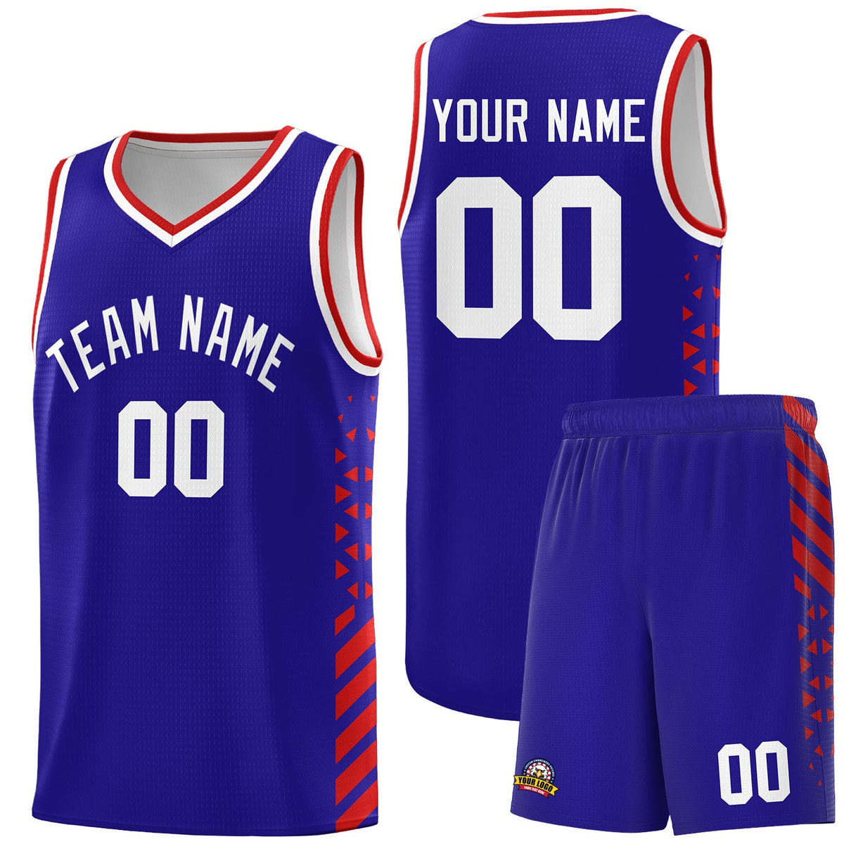 Custom Royal Blue Red White Side Diamond Shapes Stripes Basketball Jersey | For Men,Sublimation Printed,Perfect for Teams,Perfect for Coaches | KXKSHOP