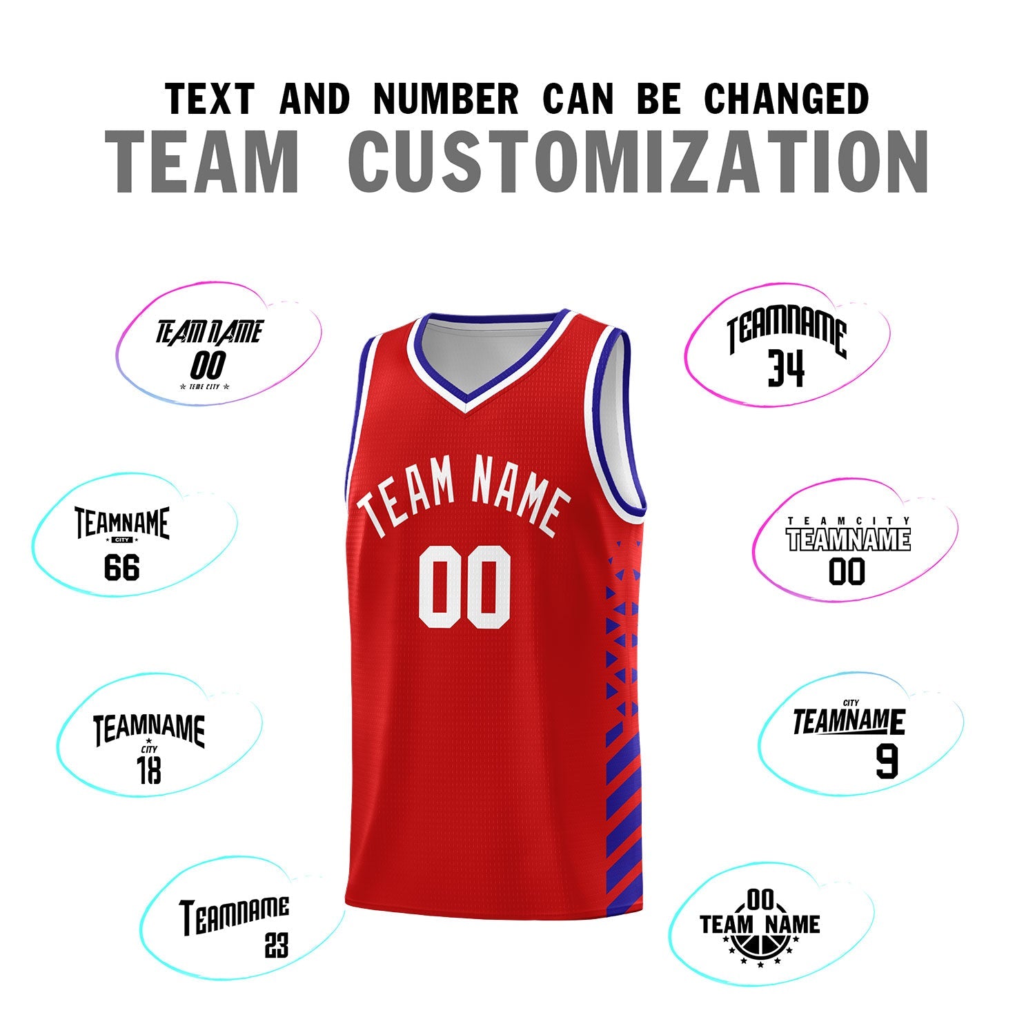 Custom Red Royal Blue White Side Diamond Shapes Stripes Basketball Jersey | For Men,Sublimation Printed,Perfect for Teams,Perfect for Coaches | KXKSHOP